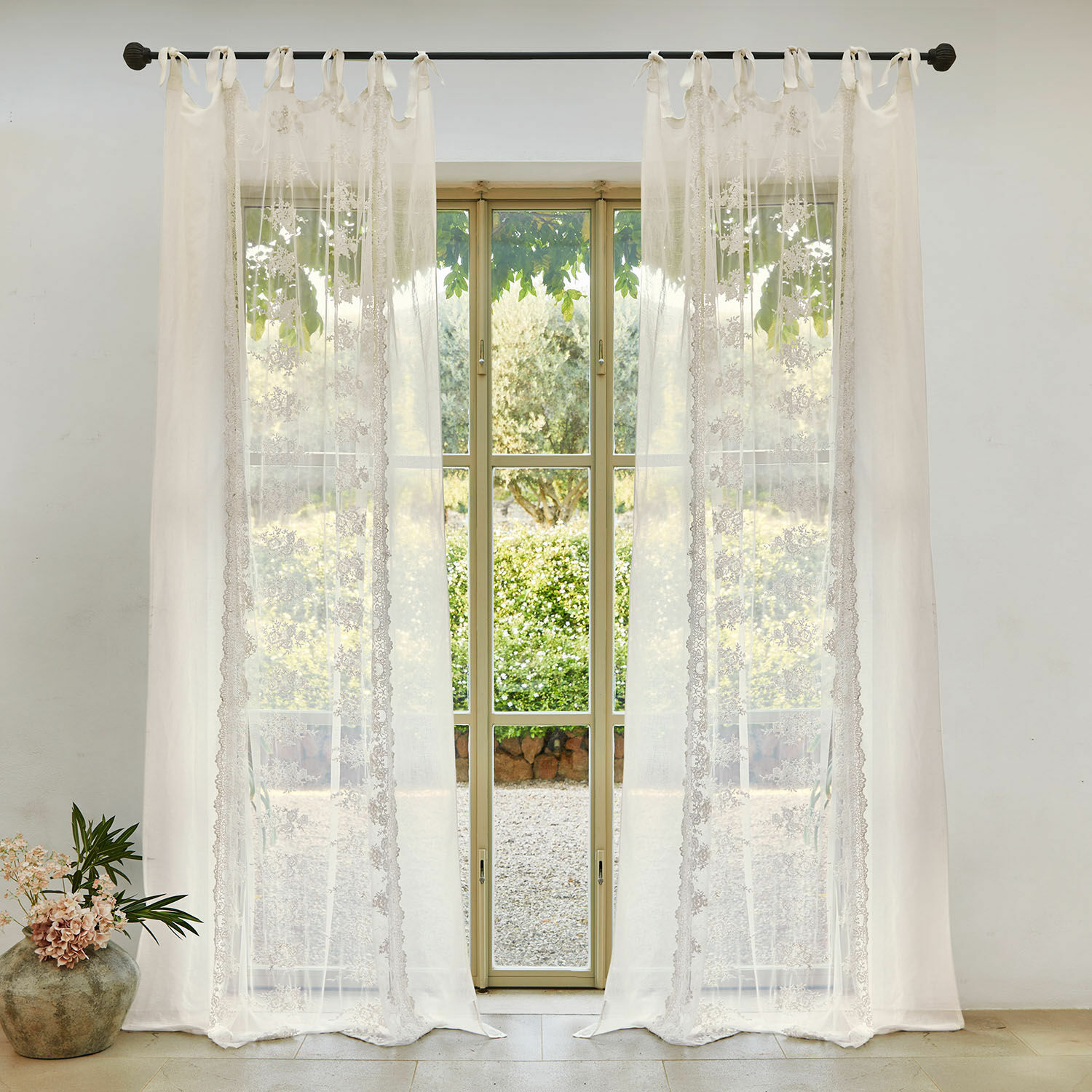 Cortina Valek Cortinas blancas transparentes con encaje delicado en barra, decoración elegante para ventana