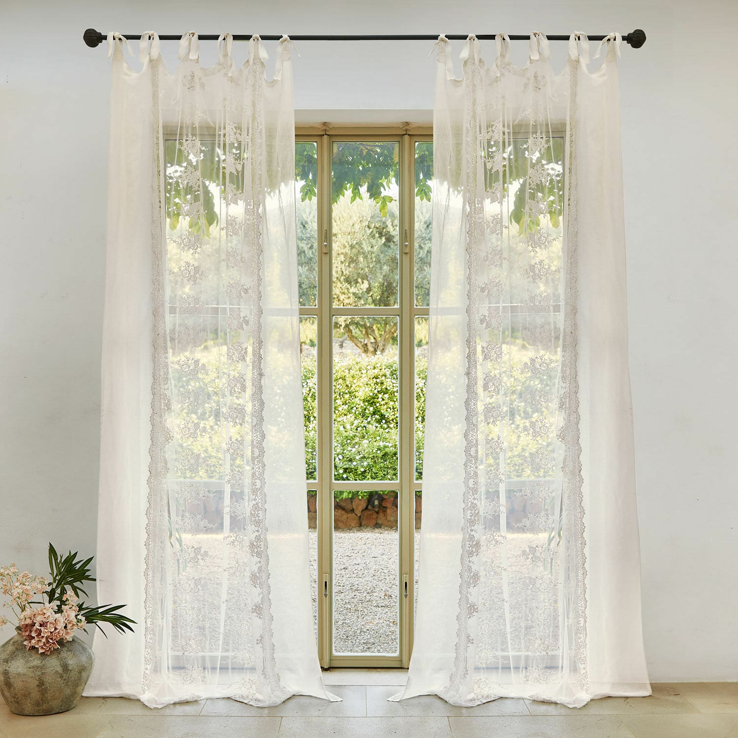 Cortina Valek Cortinas blancas transparentes con encaje delicado en barra, decoración elegante para ventana