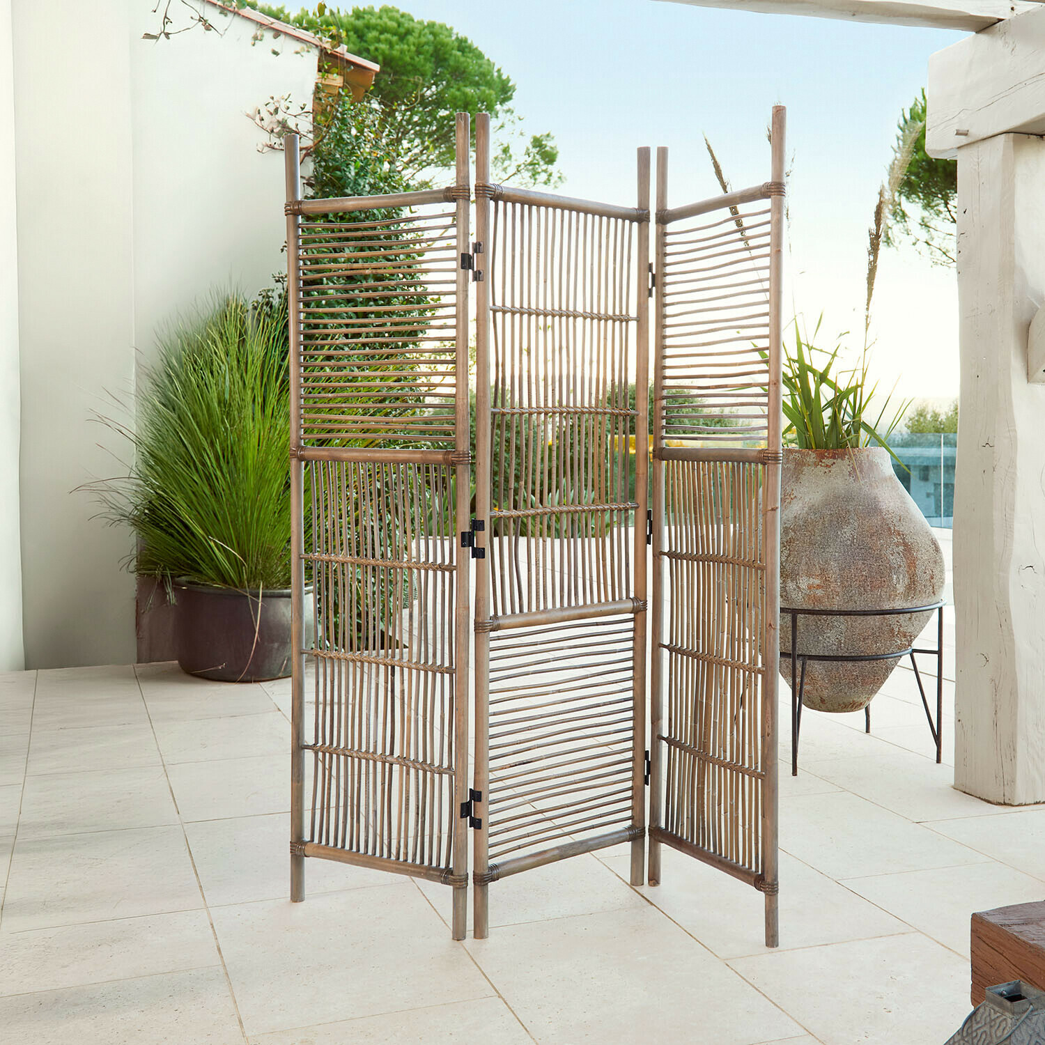 Biombo Langforda Biombo de bambú natural de tres paneles, ligero y decorativo para interiores y exteriores