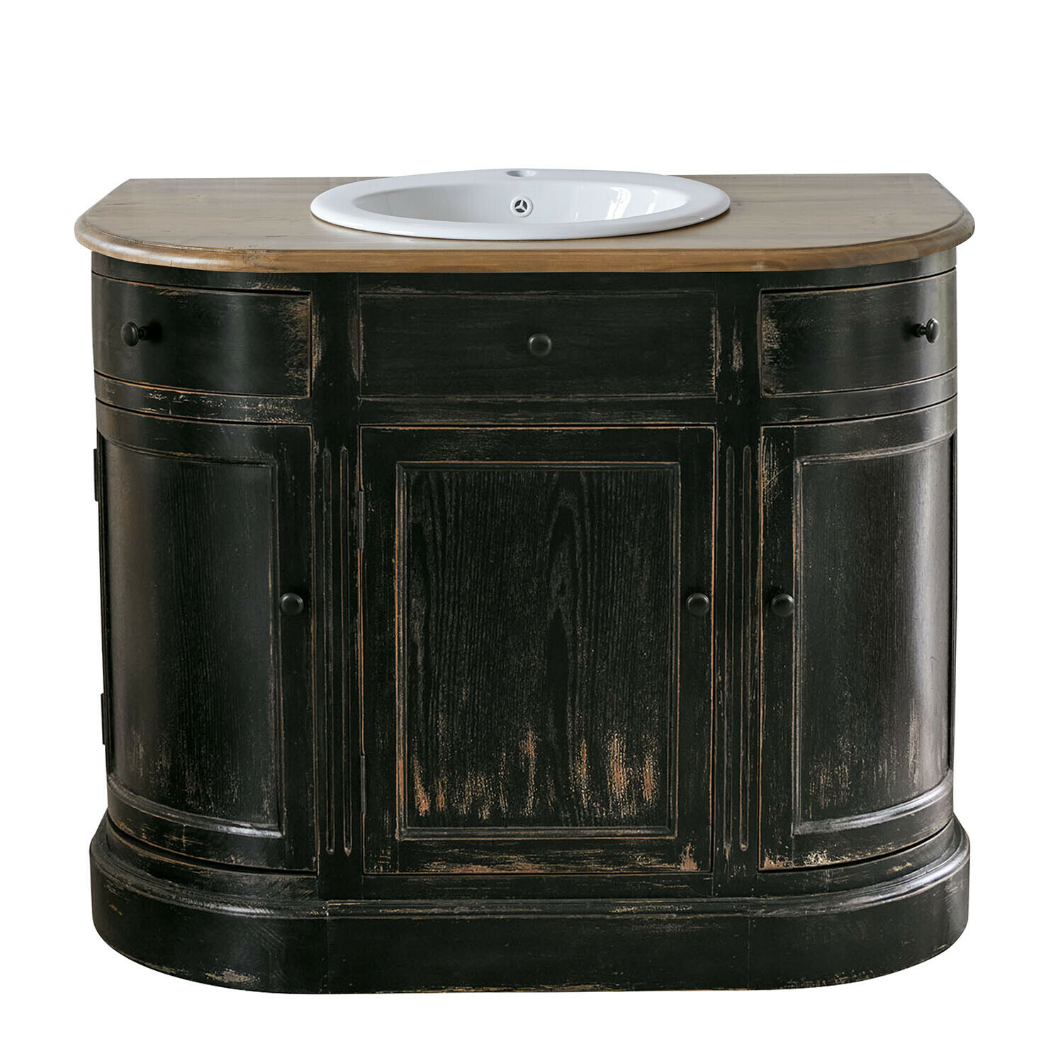 negro/marrón antiguo Mueble de lavabo Louisiana negro antiguo con encimera marrón y lavabo cerámico blanco