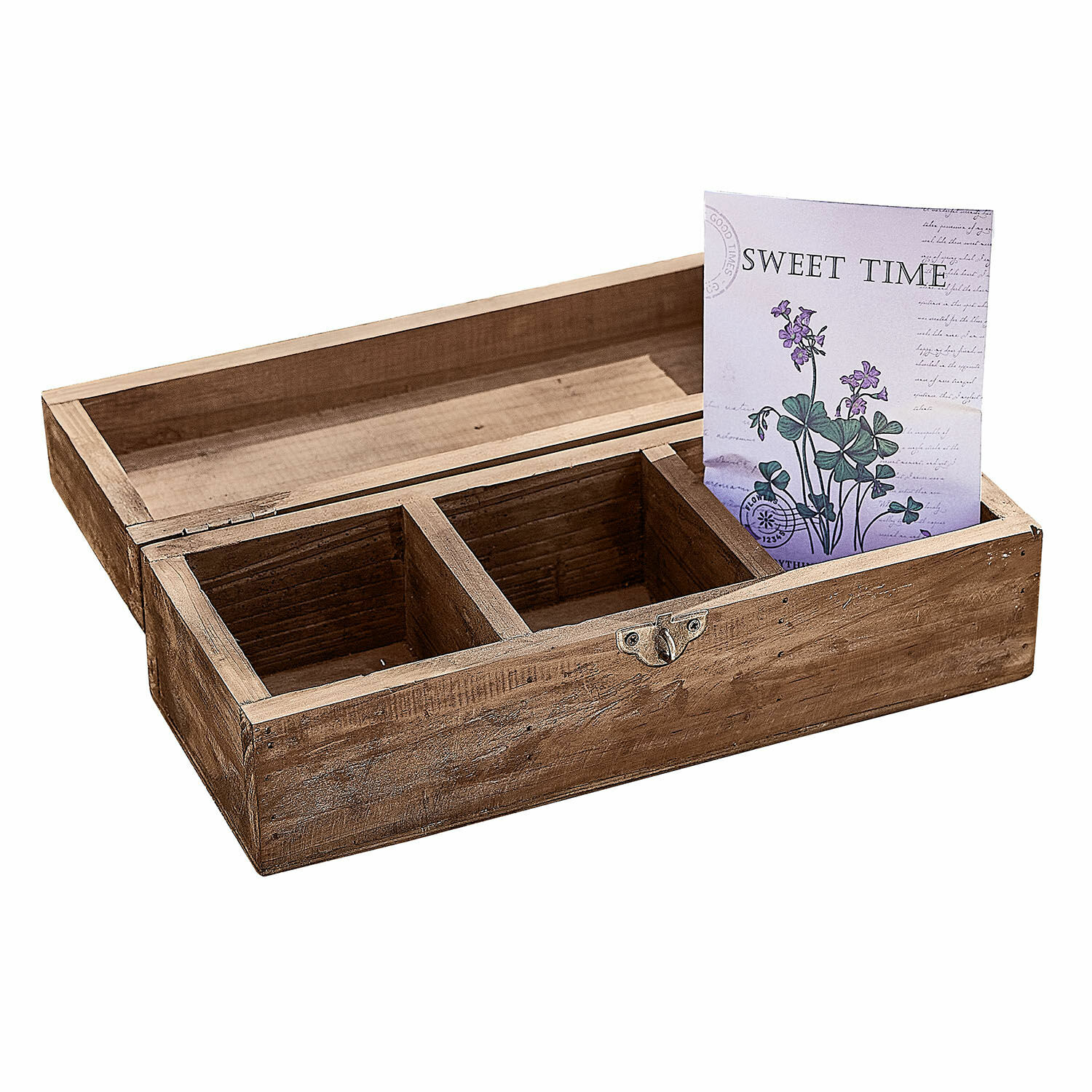 Caja Jixel Caja de madera natural con tres compartimentos para almacenamiento y decoración rústica
