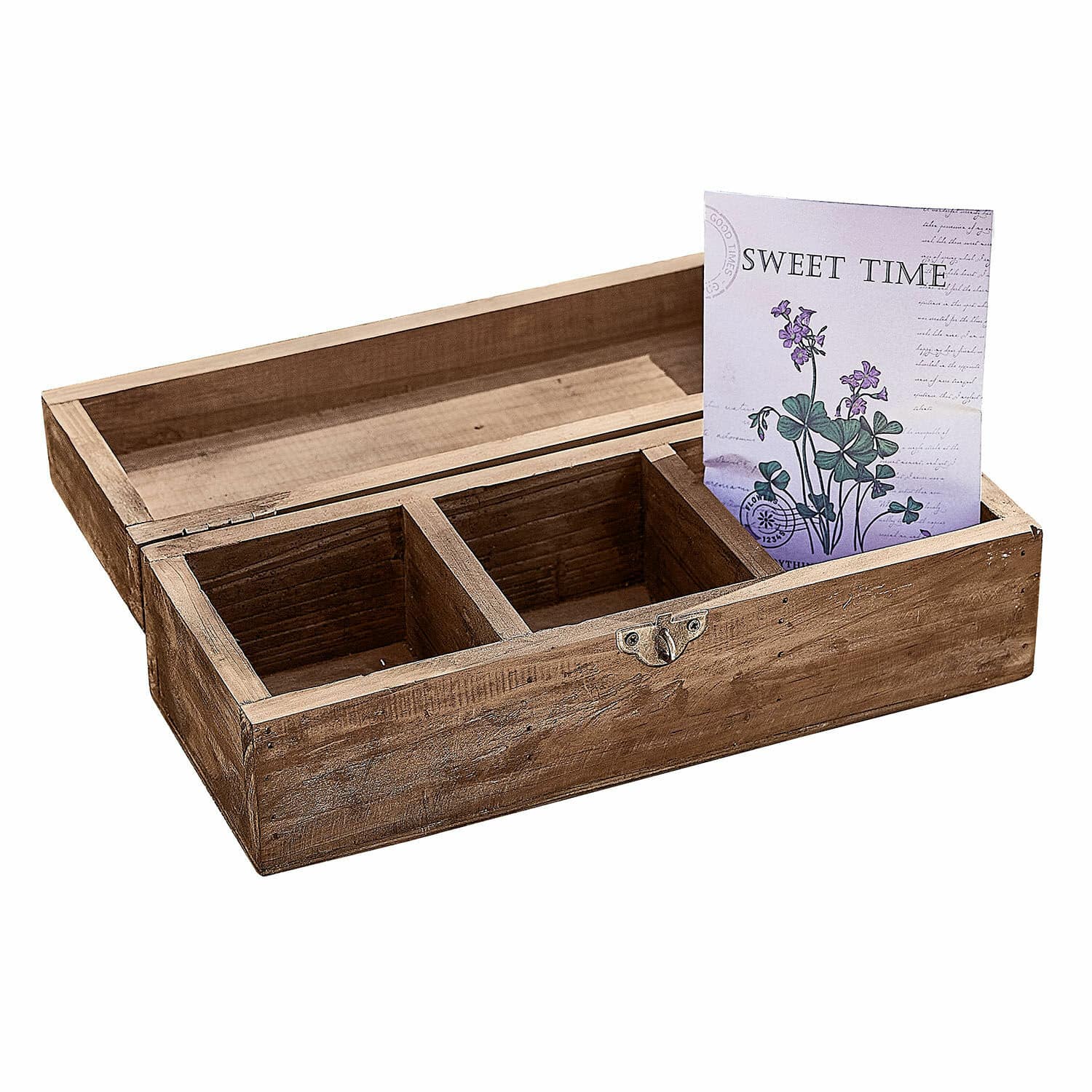 Caja Jixel Caja de madera natural con tres compartimentos para almacenamiento y decoración rústica