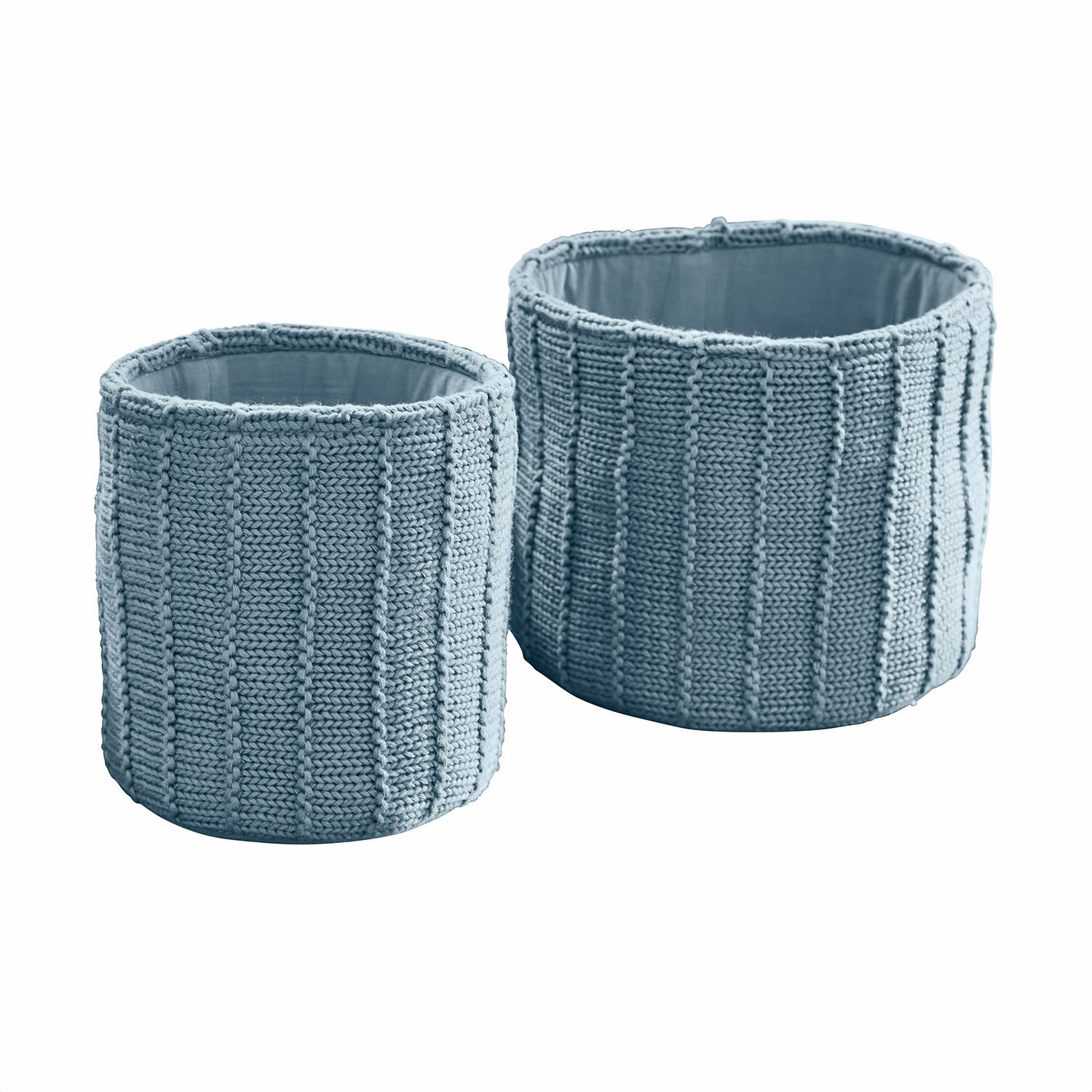 Set de 2 cajas Fiorenzo Conjunto de dos cestas redondas de punto azul para almacenamiento en el hogar