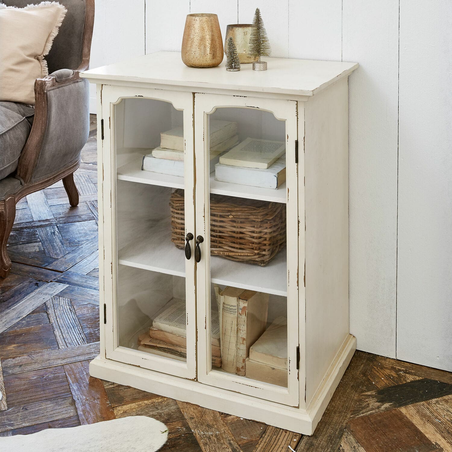 Cómoda Greve Armario blanco de madera con puertas de cristal y estantes para libros y decoración