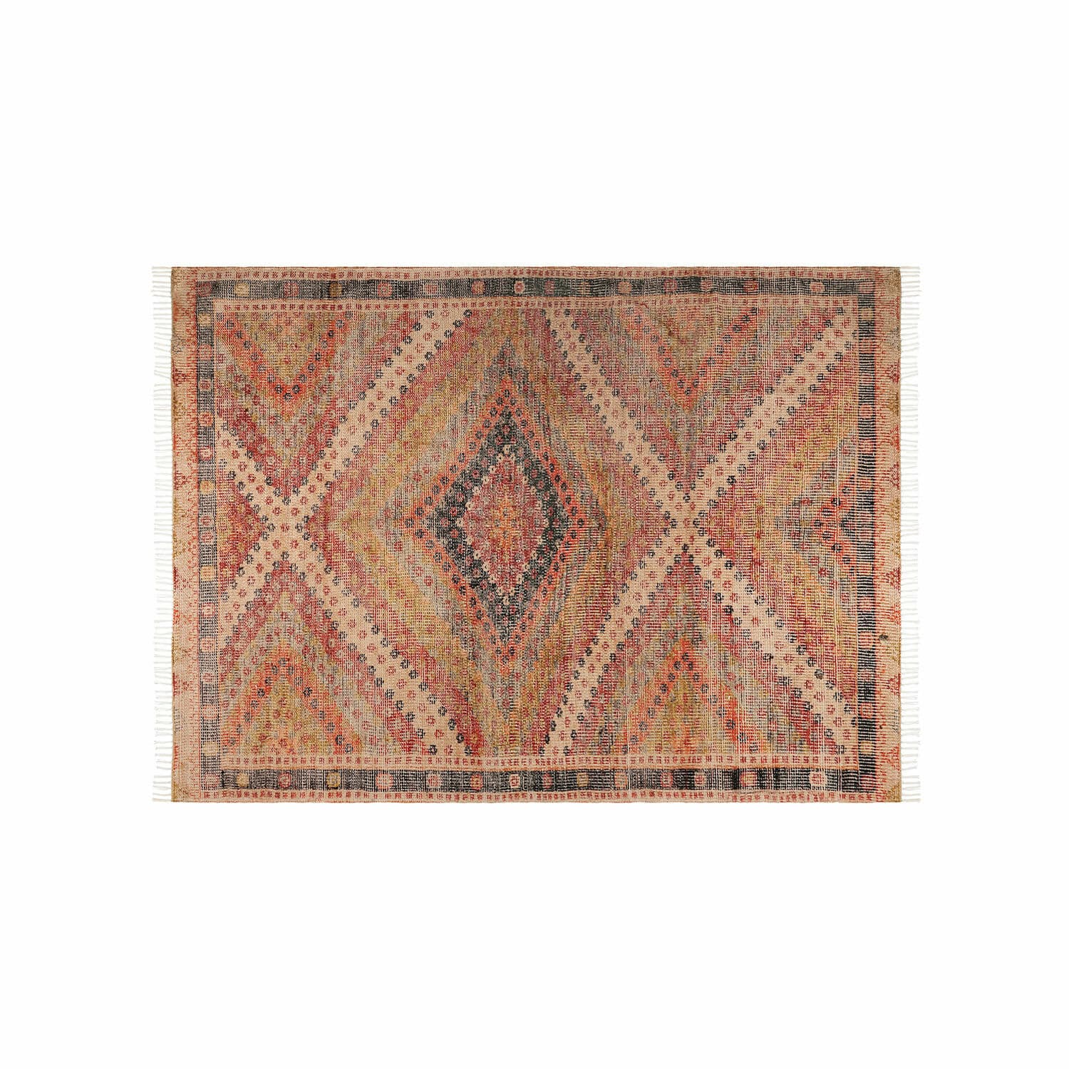 Alfombra para interior y exterior Mildura Alfombra tejida con diseño geométrico en tonos cálidos beige y rojo, estilo étnico.
