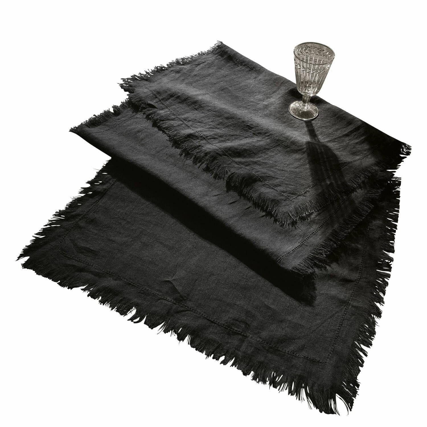 Mantel negro de lino con flecos, decorativo y práctico para la mesa, textil para el hogar
