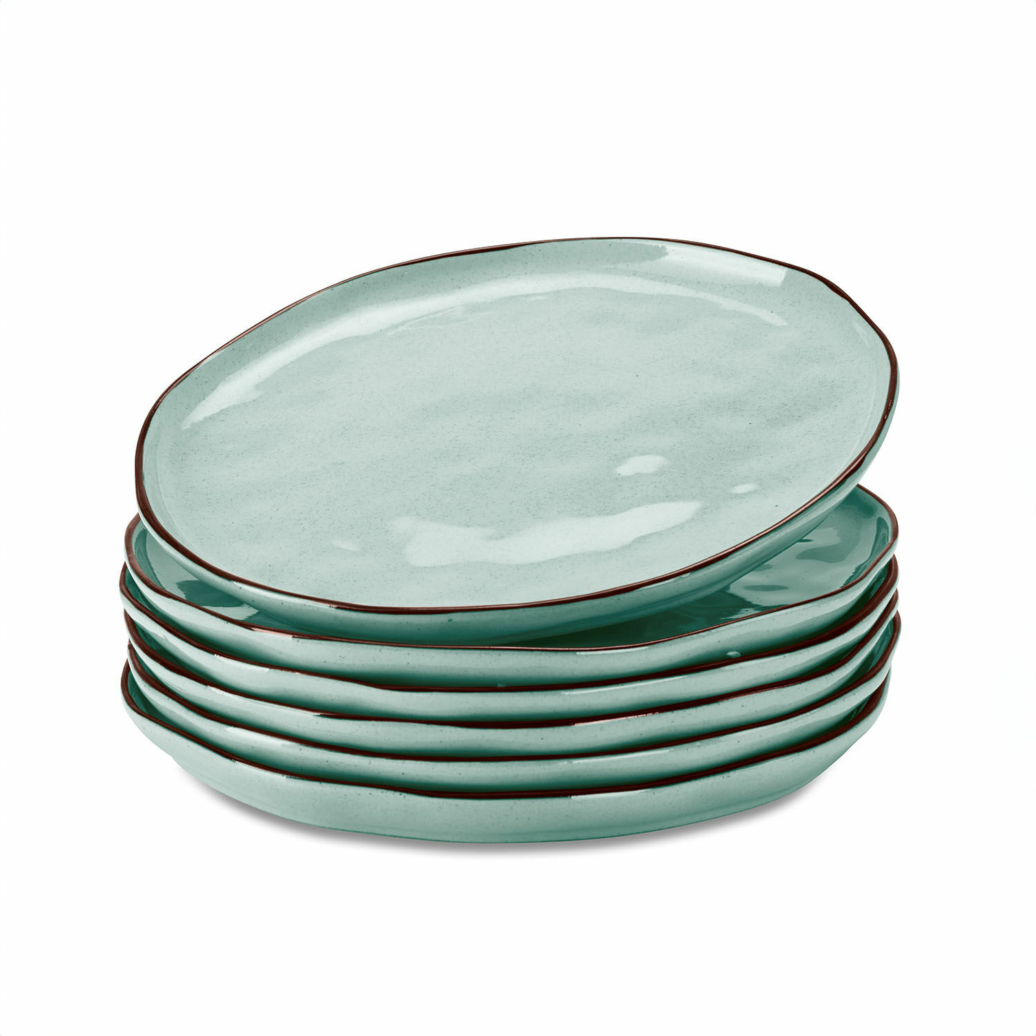 turquesa Set de 6 platos turquesa de cerámica Biarritz con borde marrón para comedor