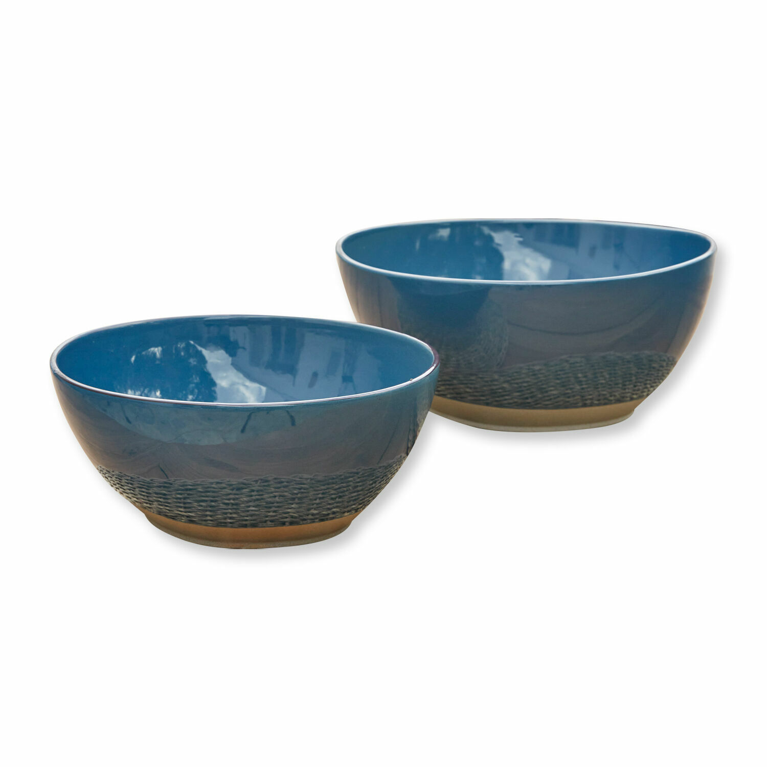azul Set de 2 ensaladeras azules de cerámica con diseño decorativo en la base