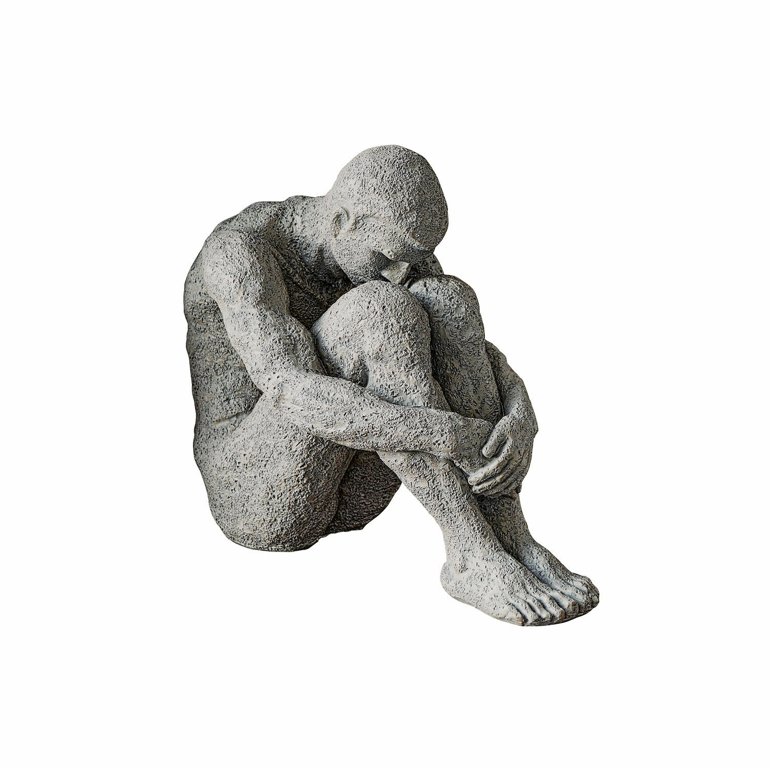 Escultura Antony Escultura de figura sentada en piedra gris con textura rugosa, decoración para interiores