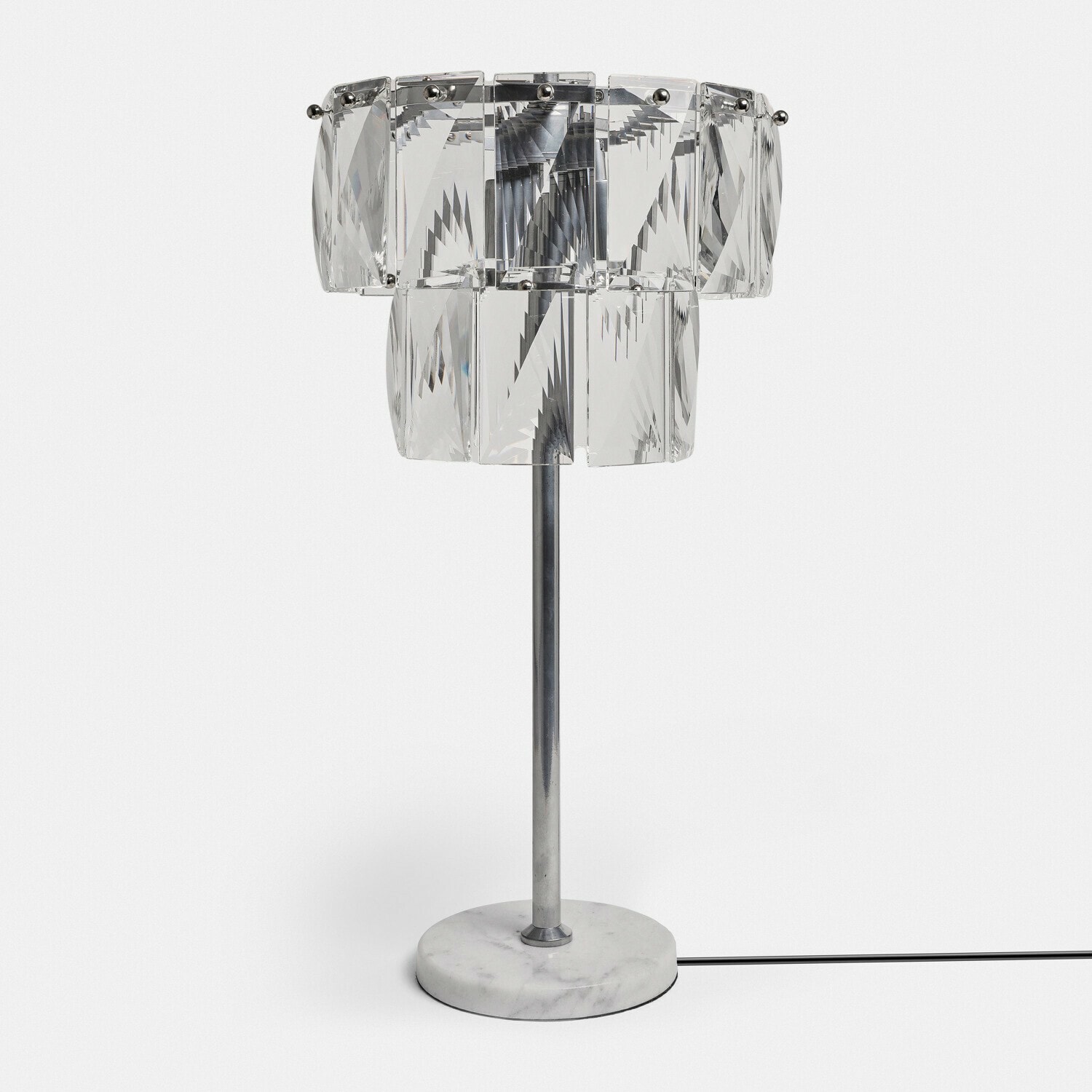 Lámpara de mesa Crystalford Lámpara de mesa de cristal transparente con base de mármol, diseño moderno para salón elegante