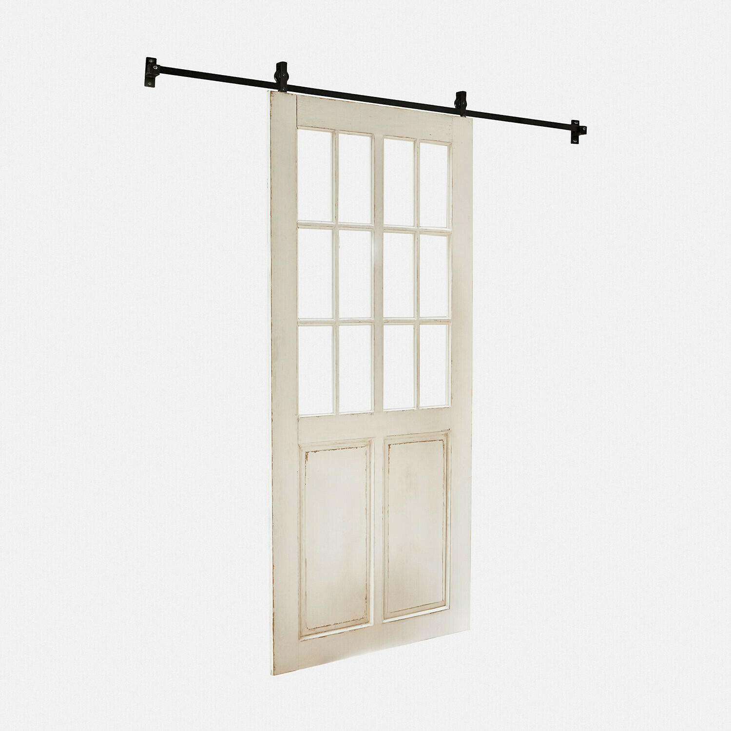 blanco envejecido Puerta corredera Sorelles en blanco antiguo con paneles de madera y cristales decorativos