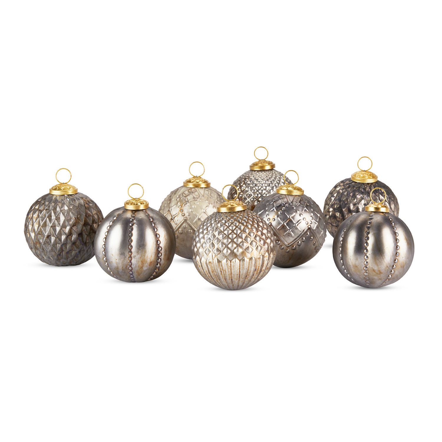 Set de 3 adornos navideños Silverlake Conjunto de ocho bolas navideñas metálicas plateadas con colgantes dorados