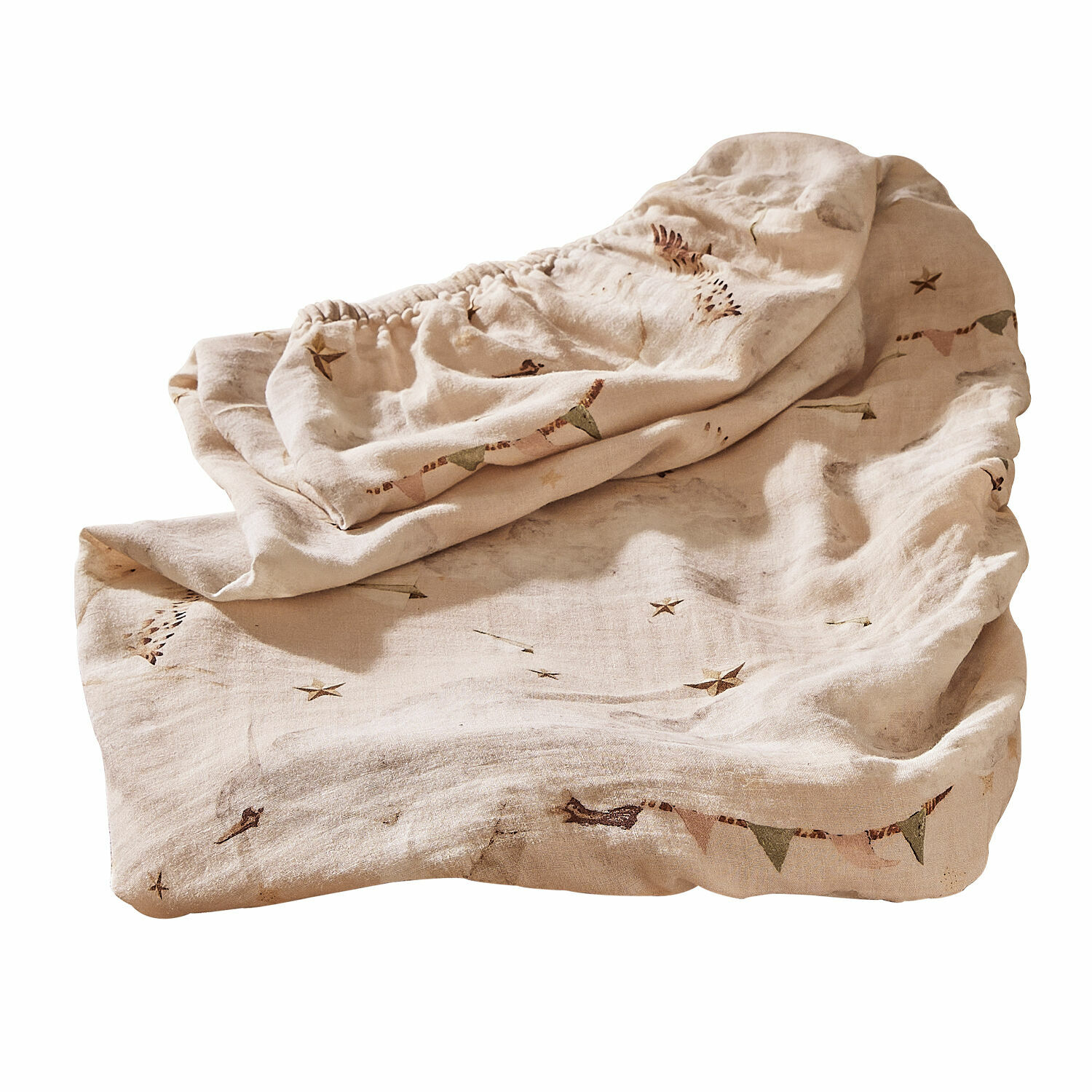 Funda para cambiador Bellise Sábana ajustable de lino beige con diseño de estrellas y banderines, tela suave y transpirable para dormitorio