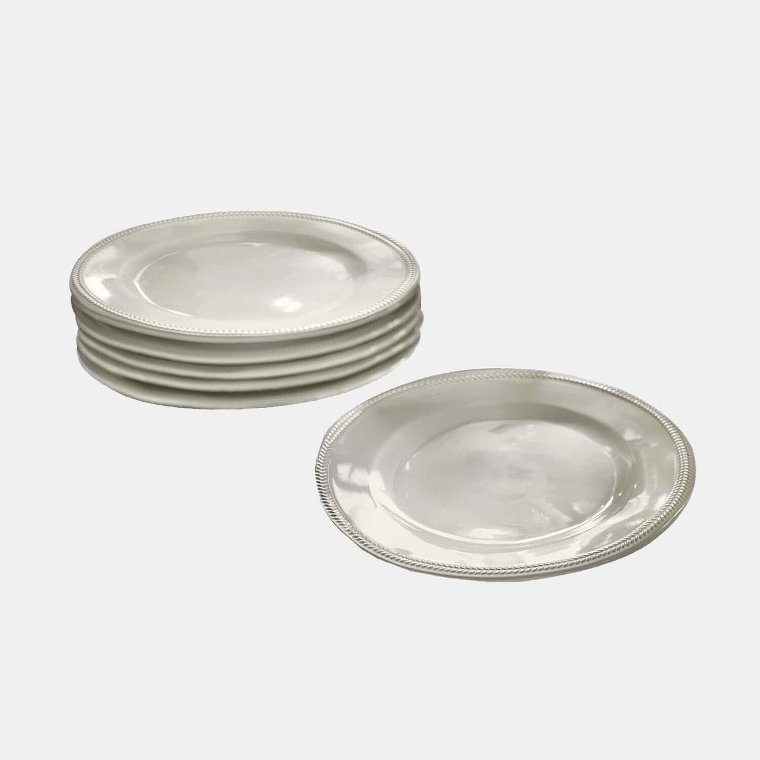 Set de 6 platos de postre Norrvik Juego de platos blancos de cerámica con borde decorativo, ideal para servir comidas con elegancia
