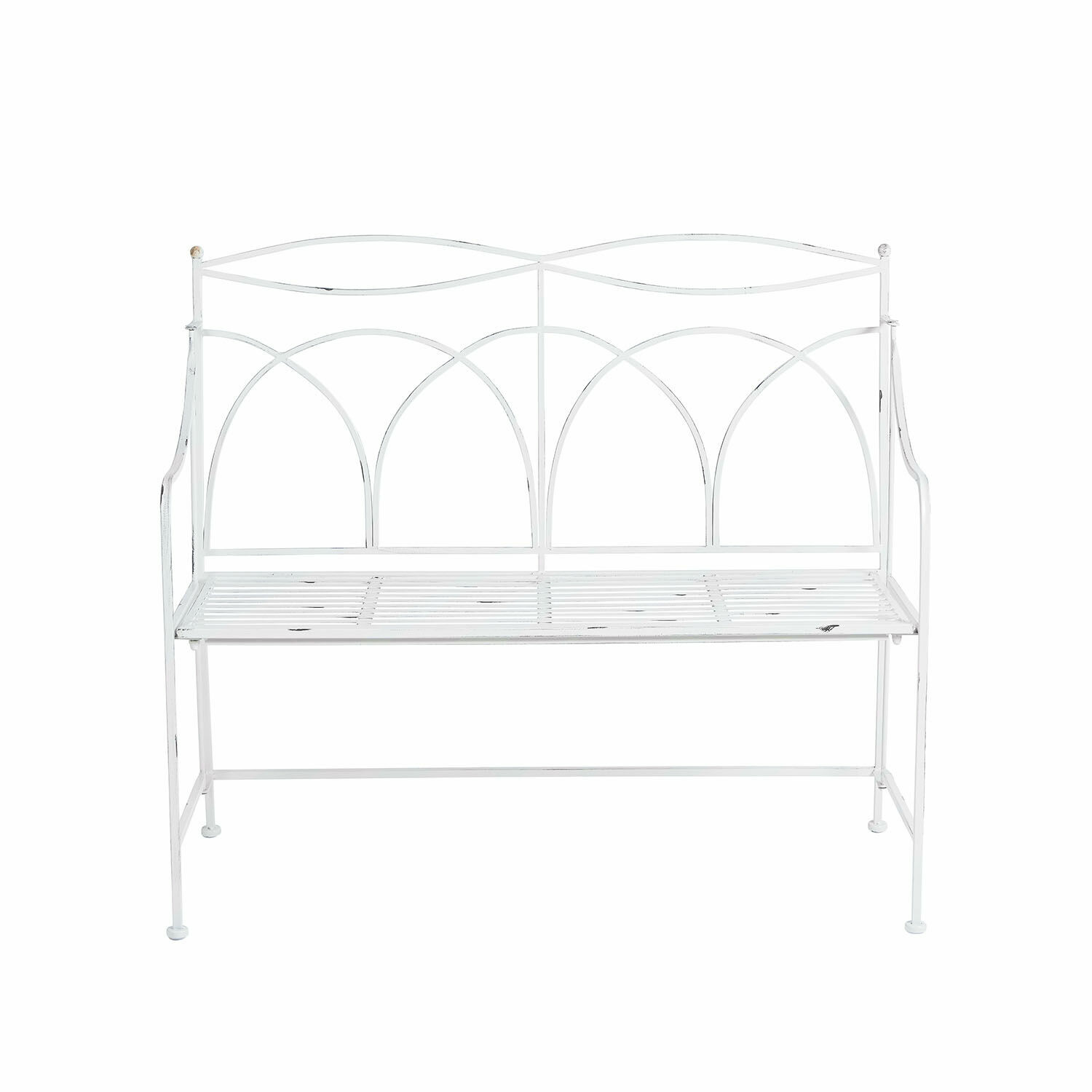blanco envejecido Banco Jablines de metal en blanco antiguo, diseño decorativo y resistente para jardín o terraza