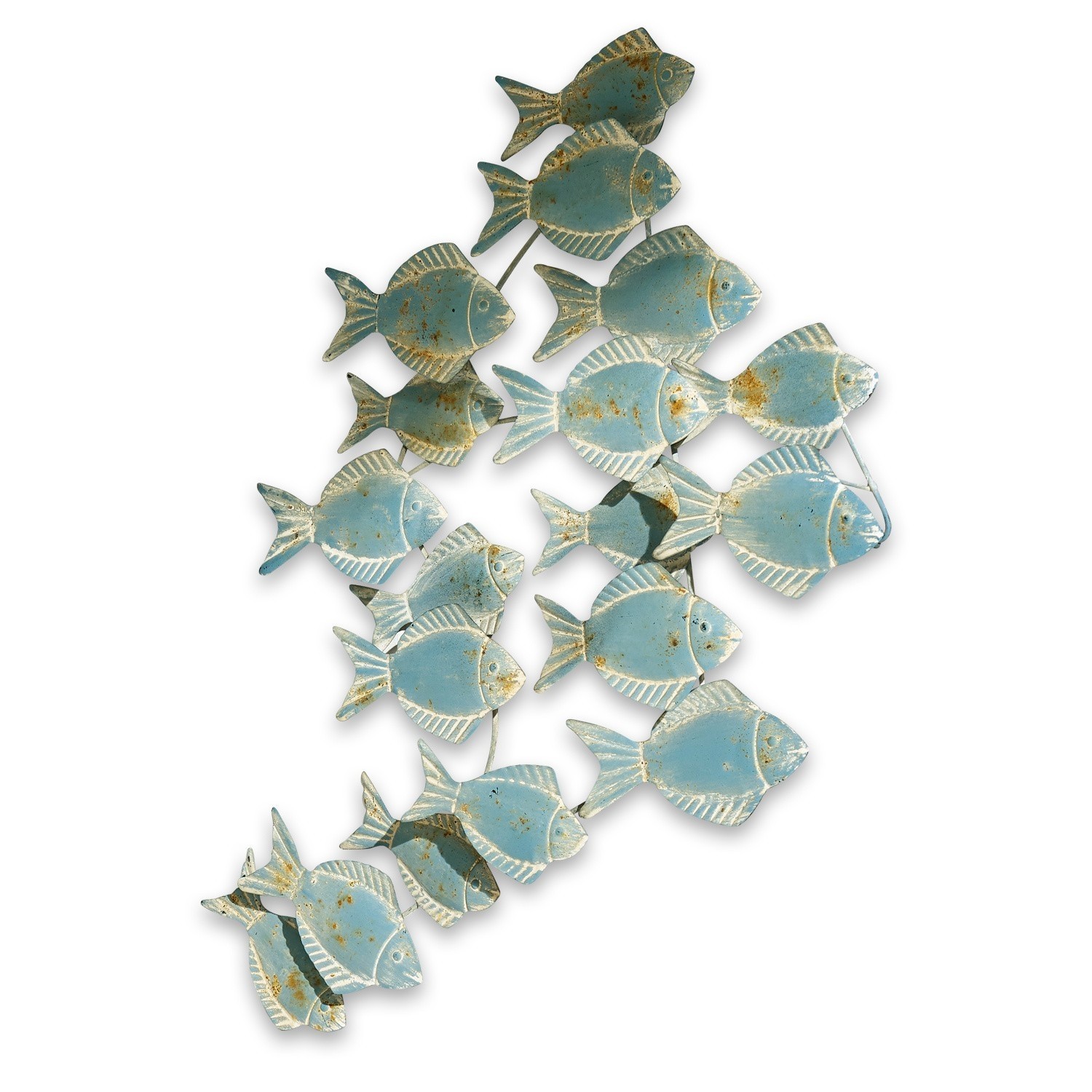 Adorno de pared Pesce Decoración de pared metálica con grupo de peces azules con acabado envejecido para interiores