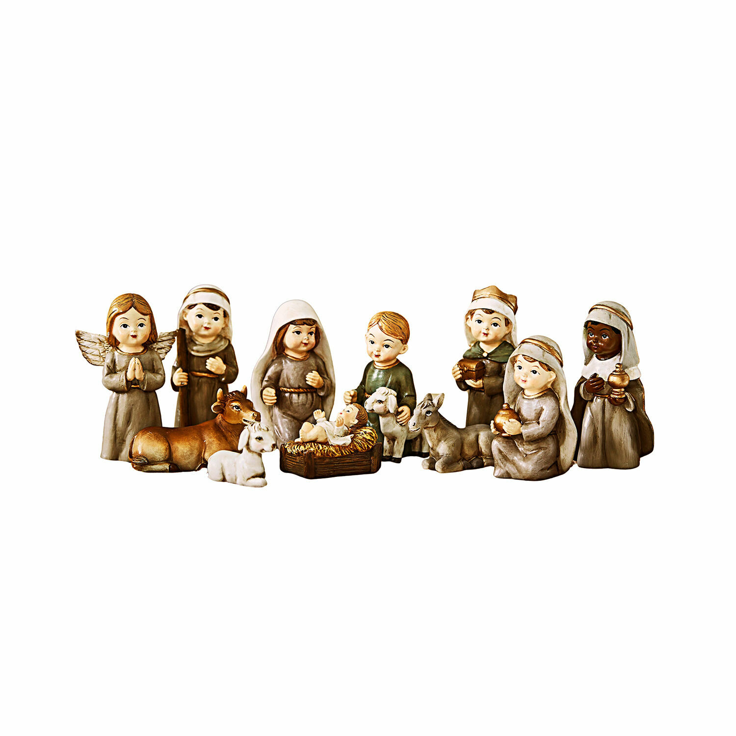Set de 11 figuritas de belén Kittalee Conjunto de figuras de belén de cerámica en colores naturales, decoración navideña tradicional