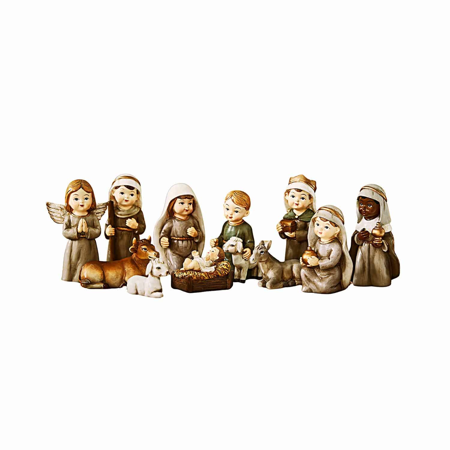 Set de 11 figuritas de belén Kittalee Conjunto de figuras de belén de cerámica en colores naturales, decoración navideña tradicional
