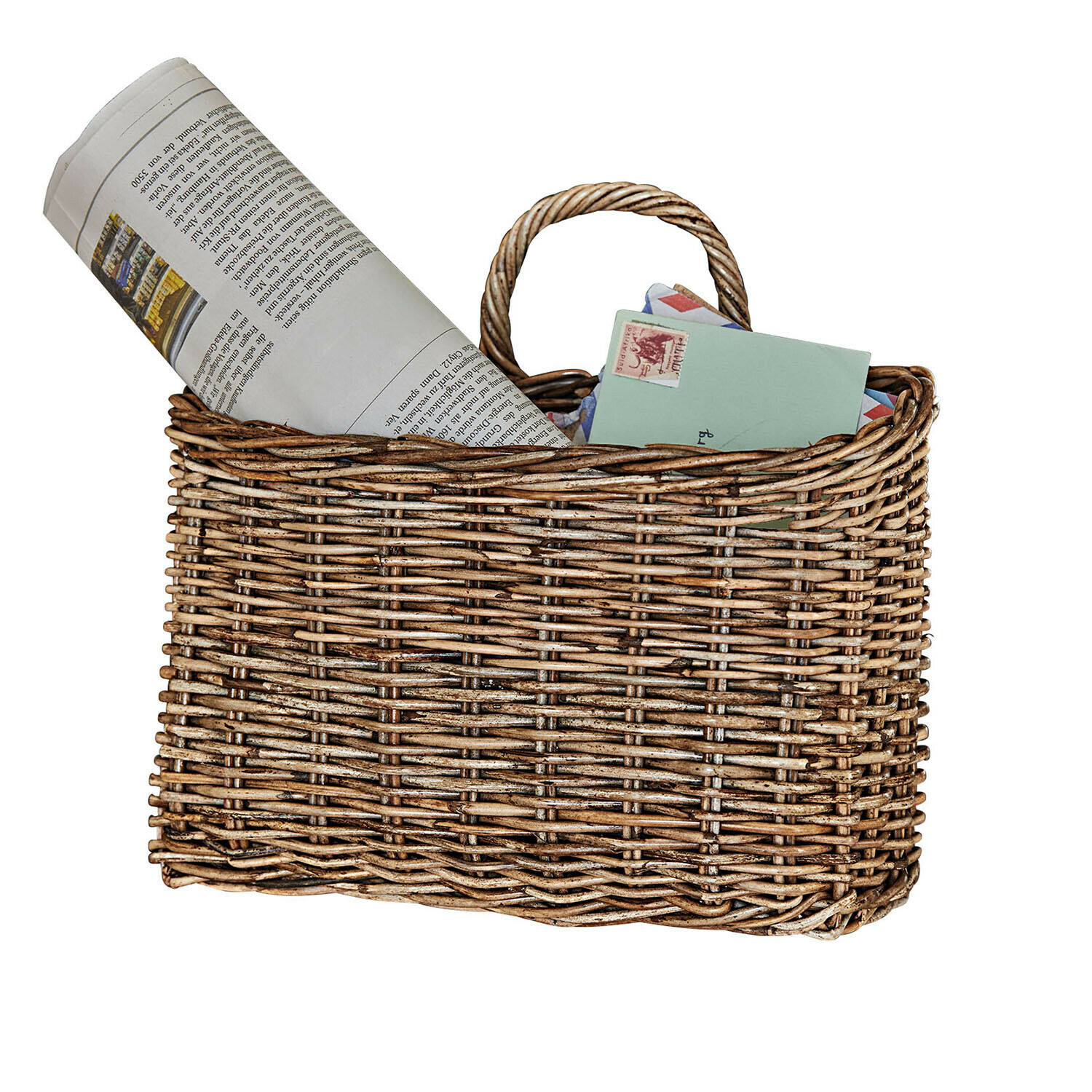 Cesta colgante Chantivelle Cesta de mimbre natural con periódico y cartas, organizador práctico para el hogar