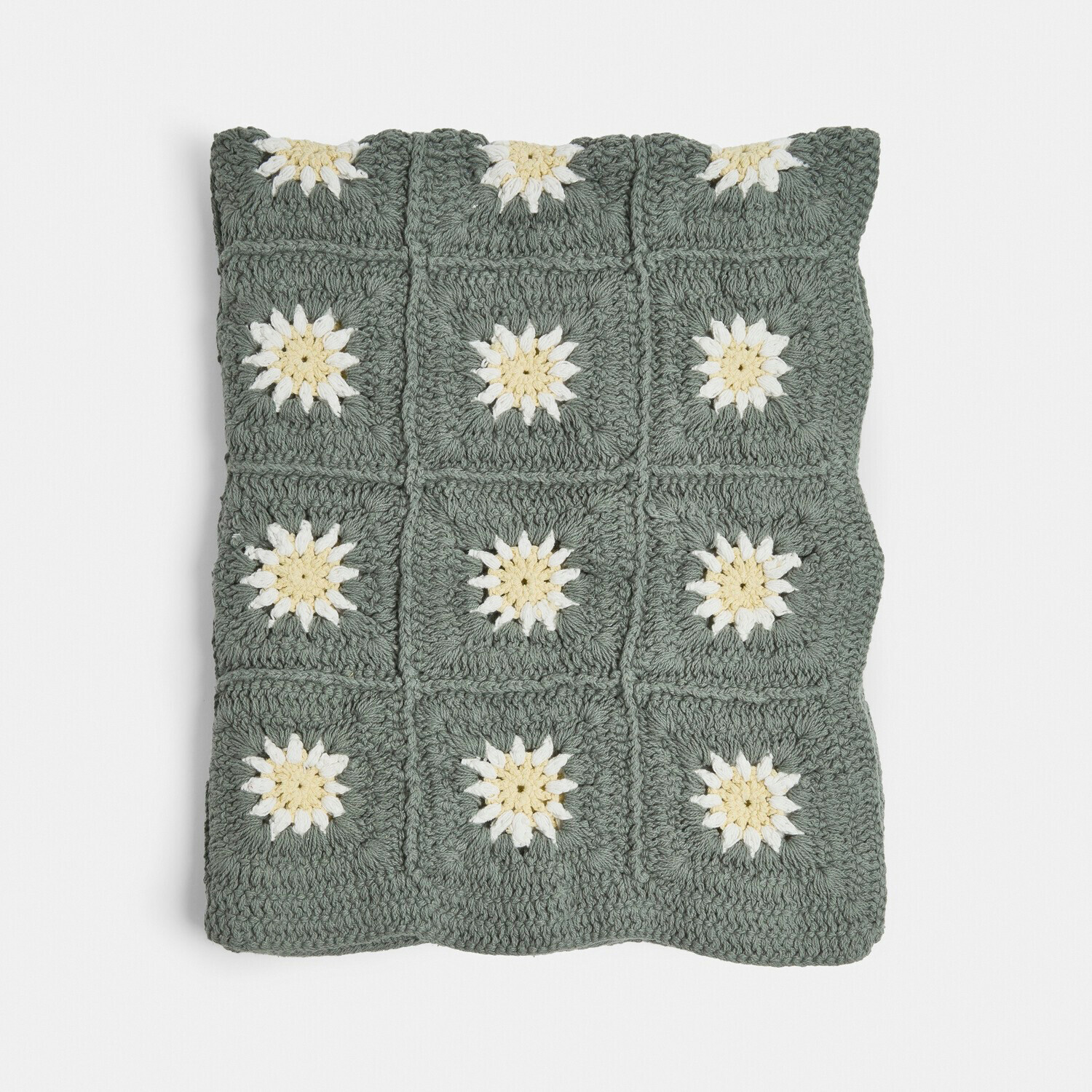 Plaid Poppeline Cojín tejido a mano con diseño floral en verde y crema, decoración para el hogar