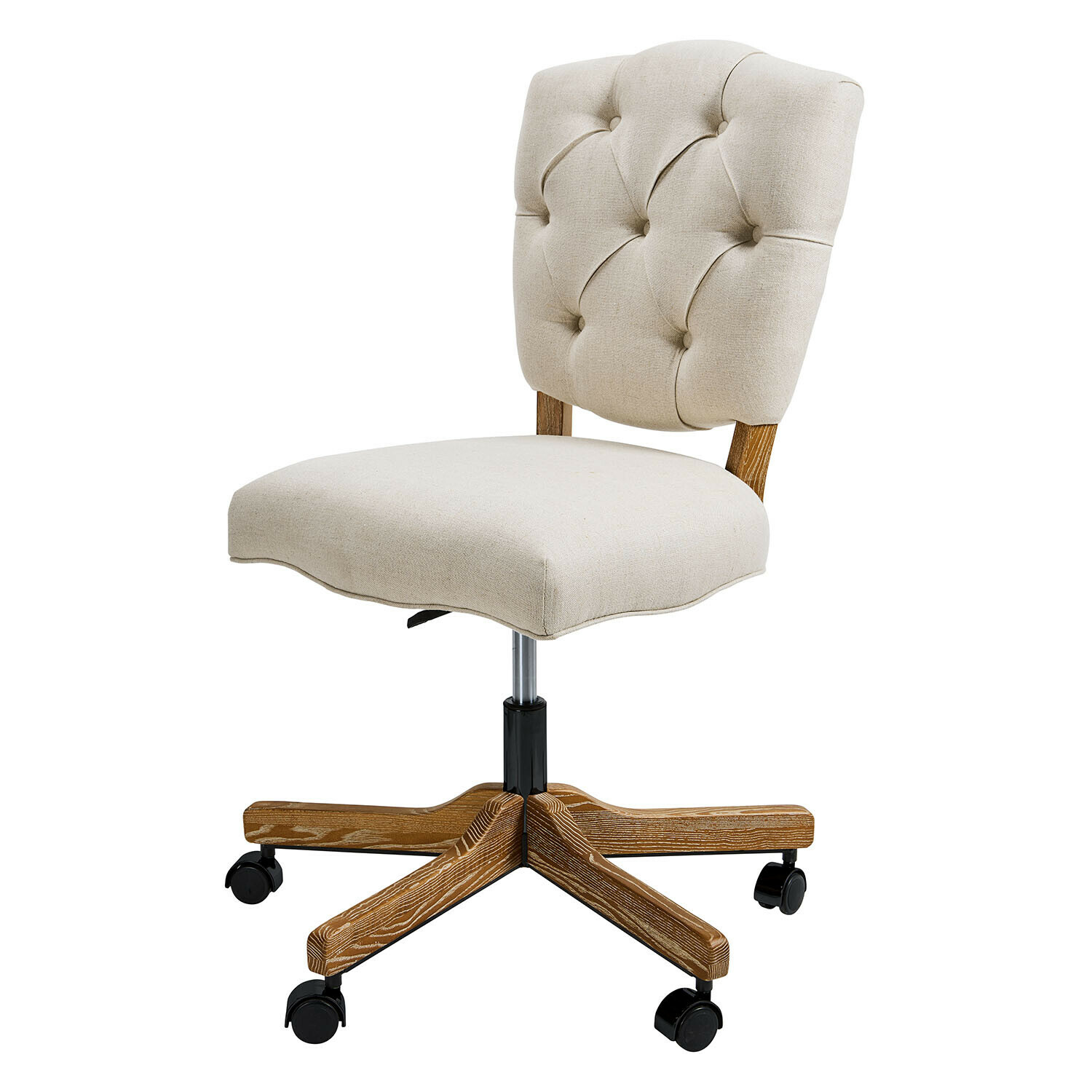 Silla de escritorio Havenleigh Silla de oficina giratoria beige con base de madera y ruedas, perfecta para oficina en casa