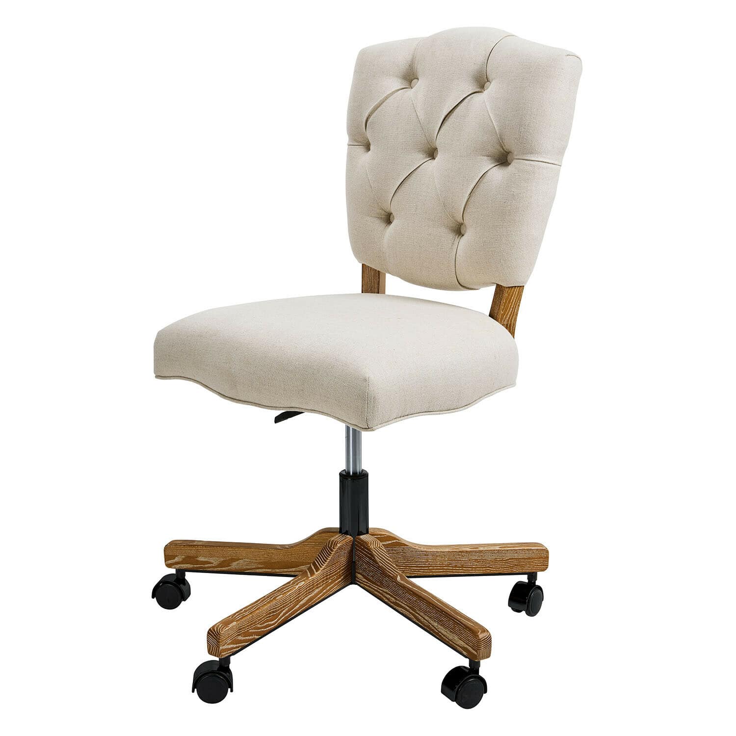Silla de escritorio Havenleigh Silla de oficina giratoria beige con base de madera y ruedas, perfecta para oficina en casa
