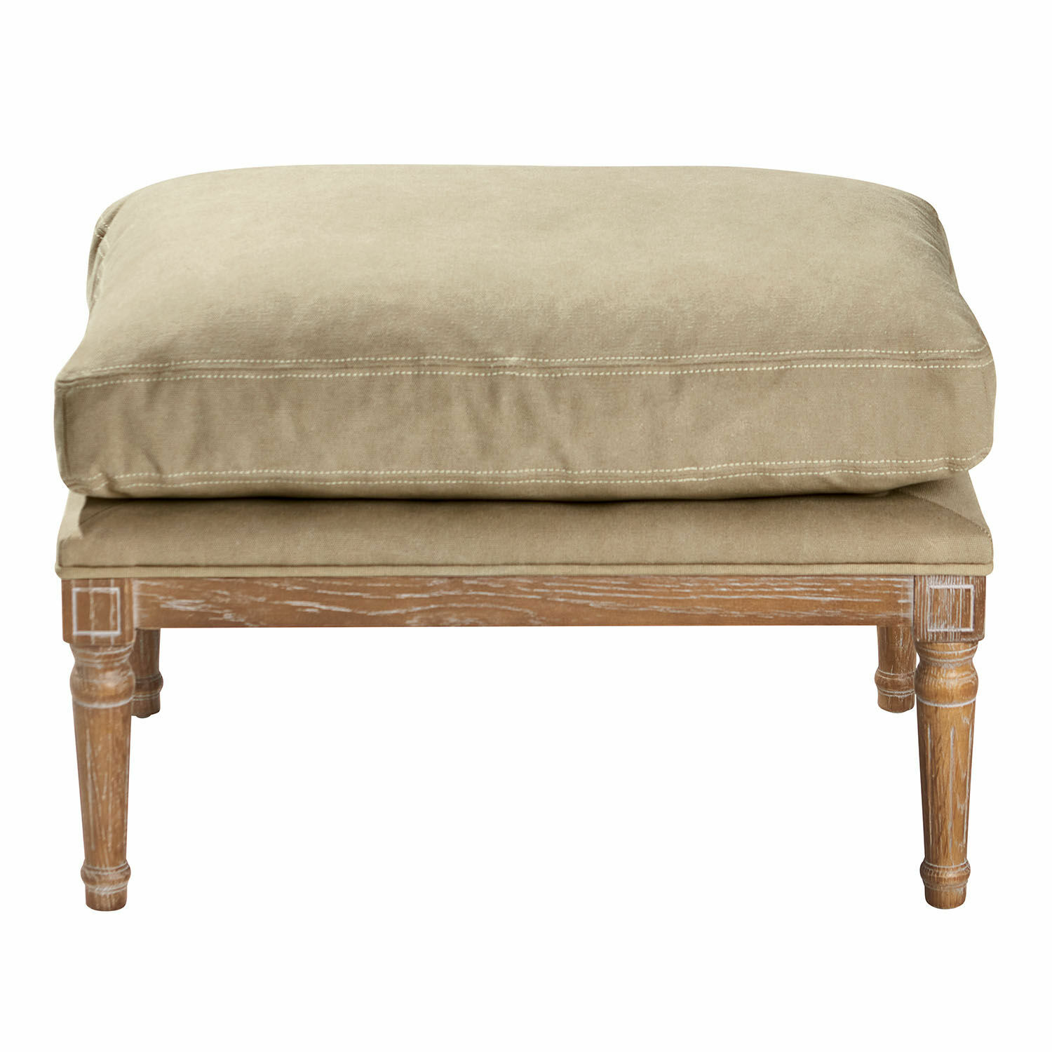 marrón antiguo/beige Reposapiés Greenbrier con tela beige y madera marrón antiguo, mueble elegante para salón