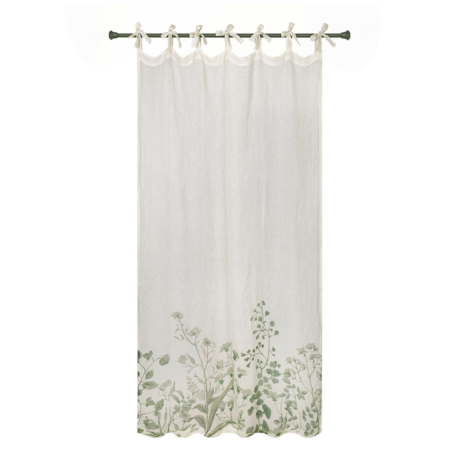 Cortina Floriale Cortina de lino blanca con diseño vegetal verde en la parte inferior, ligera y decorativa
