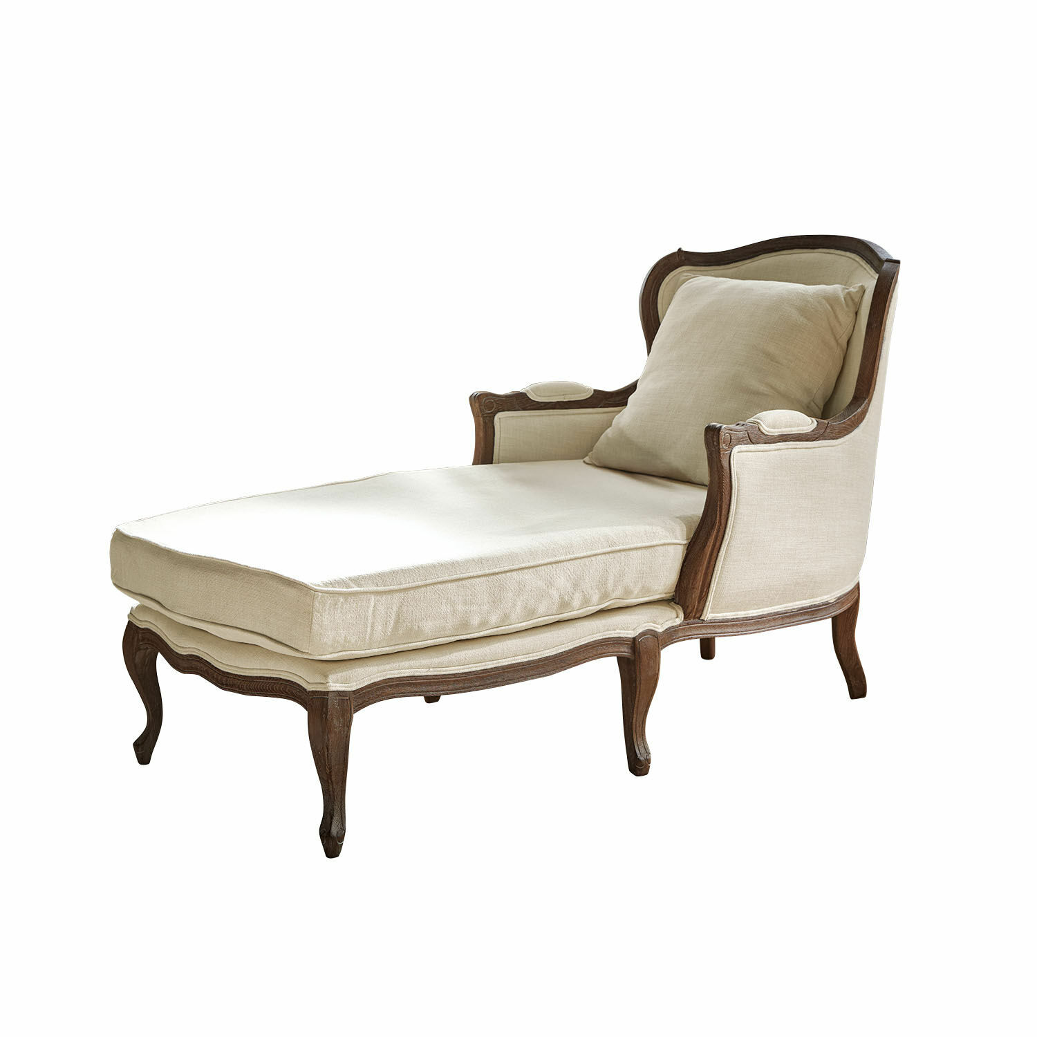 crema/marrón Chaiselongue crema de madera y tela con cojín, mueble elegante para sala de estar