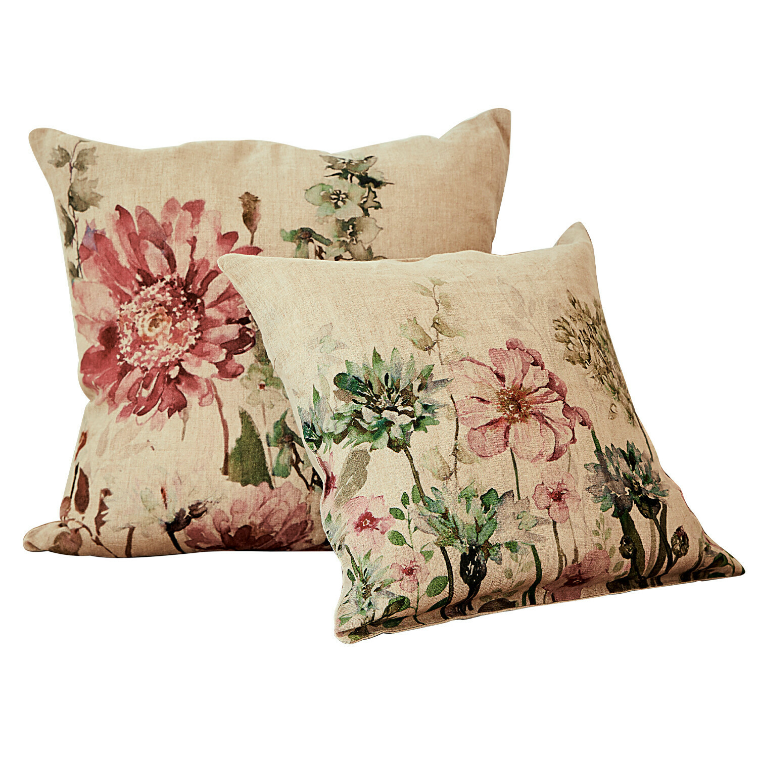 Set de 2 fundas de cojín Cornimont Conjunto de dos cojines de lino con estampado floral en colores pastel para decoración del hogar