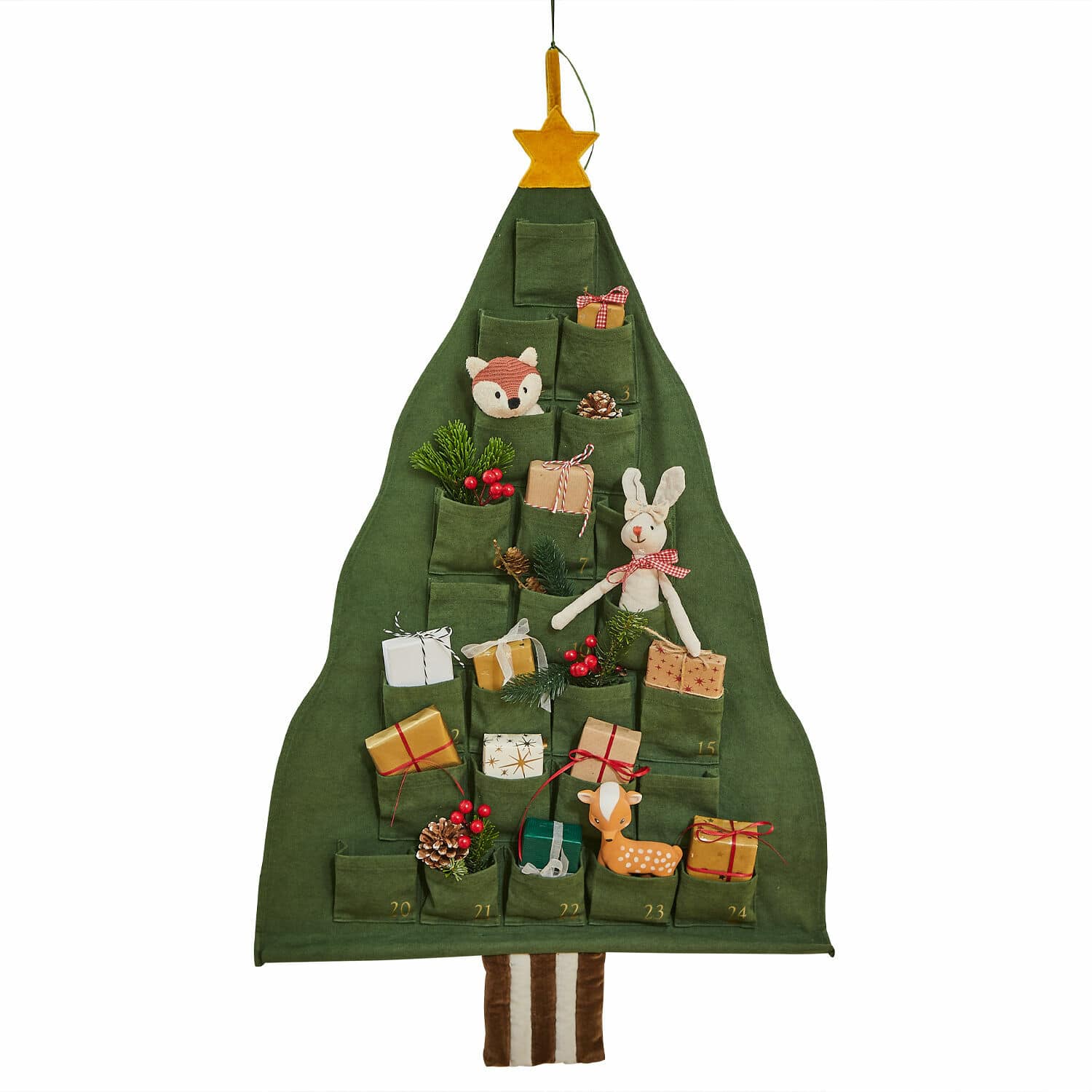 Calendario de Adviento Talira Calendario de adviento de tela verde en forma de árbol con bolsillos y decoraciones navideñas