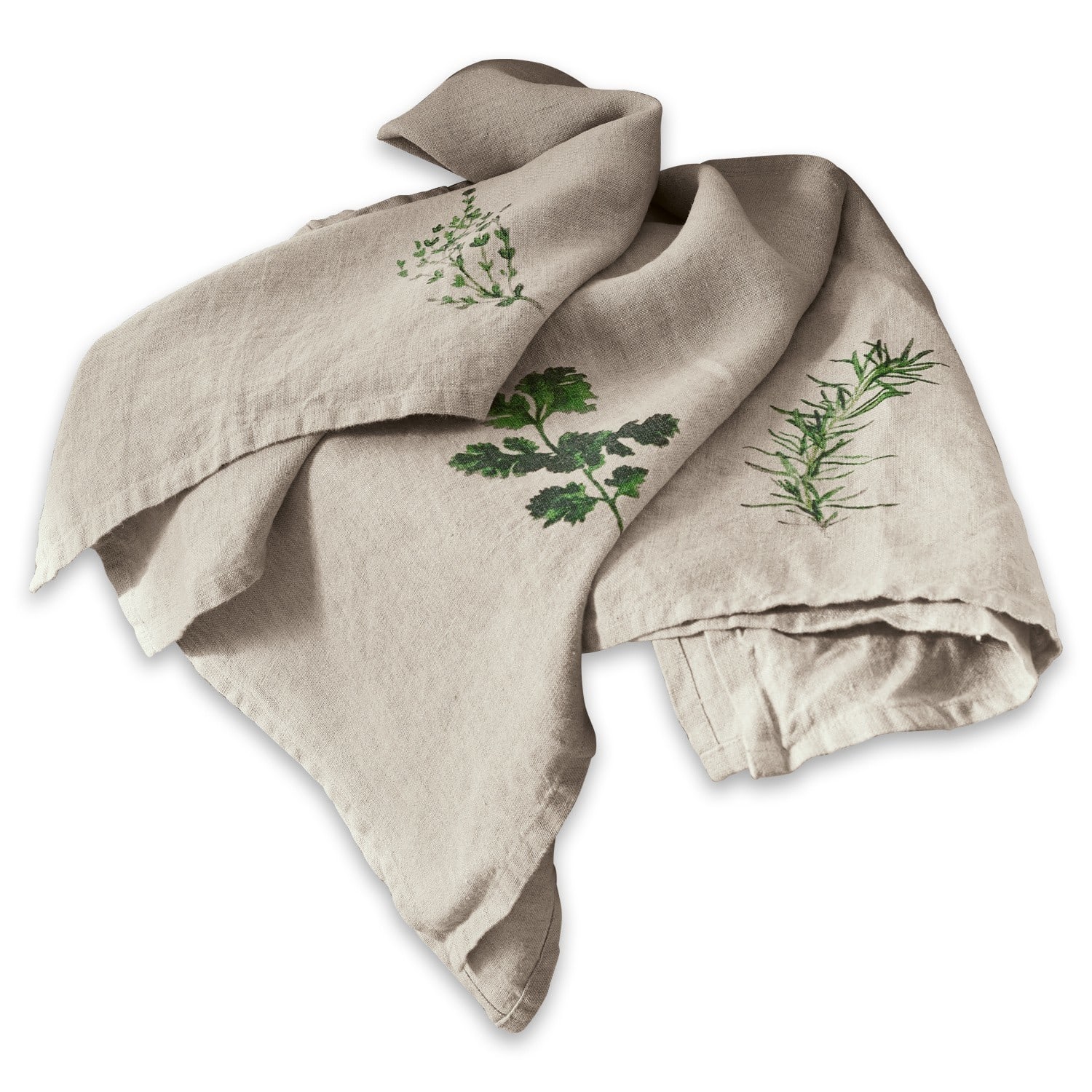 Set de 3 paños de cocina Herbal Gardens Paño de cocina de lino beige con estampados verdes de hierbas, textil práctico para cocina