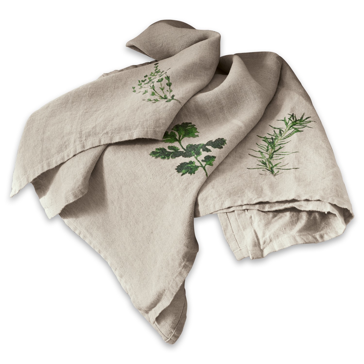 Set de 3 paños de cocina Herbal Gardens Paño de cocina de lino beige con estampados verdes de hierbas, textil práctico para cocina
