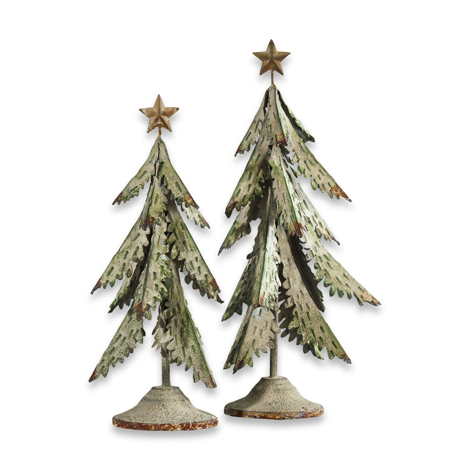 Set de 2 árboles decorativos Cour Dos árboles de Navidad decorativos de metal verde grisáceo con estrellas en la cima, adorno navideño