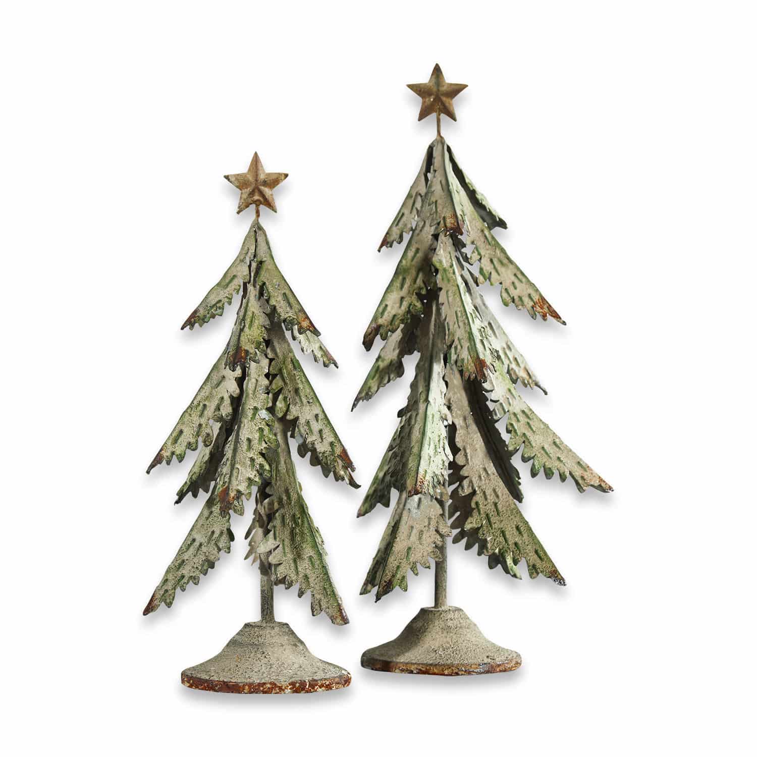 Set de 2 árboles decorativos Cour Dos árboles de Navidad decorativos de metal verde grisáceo con estrellas en la cima, adorno navideño