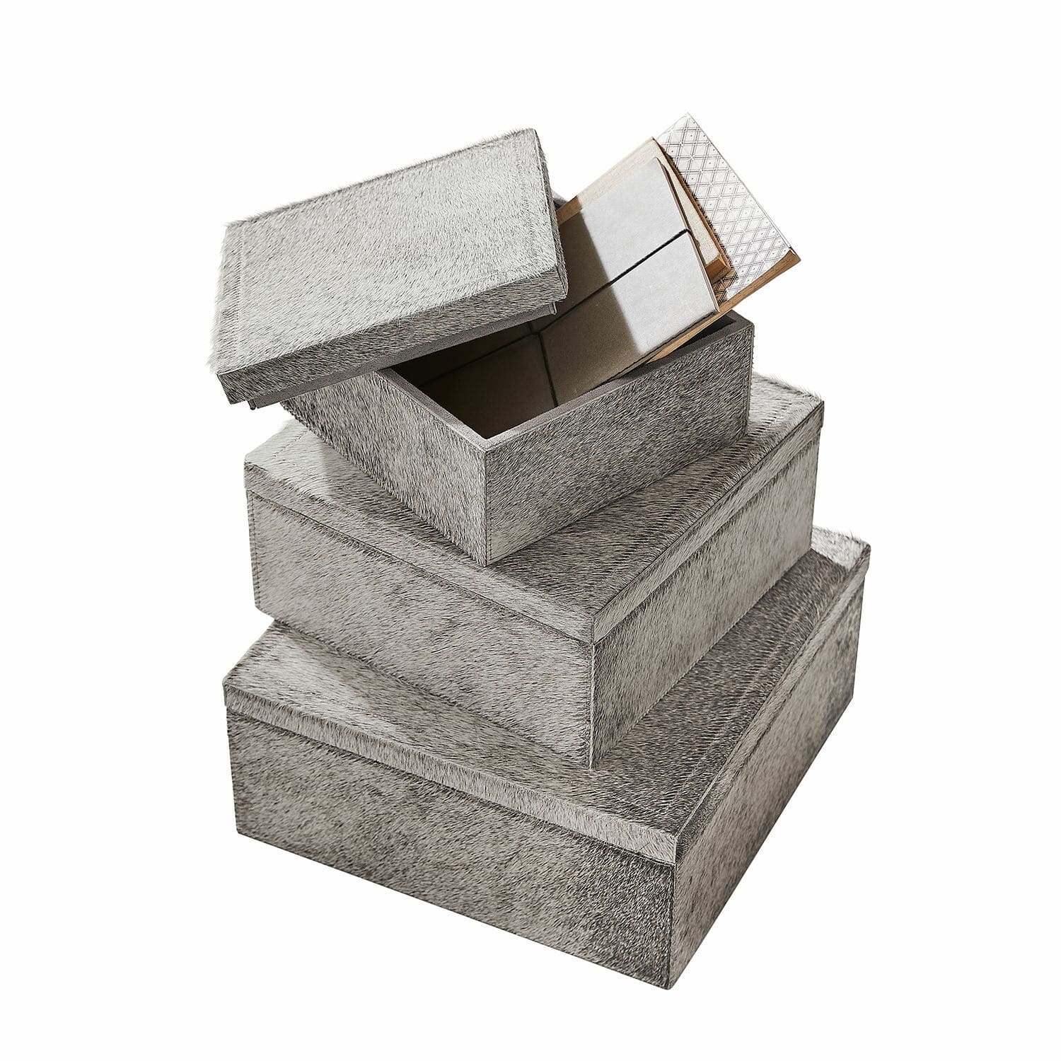Set de 3 cajas Kélisandre Conjunto de tres cajas grises para almacenamiento con material similar a piel, prácticas y decorativas