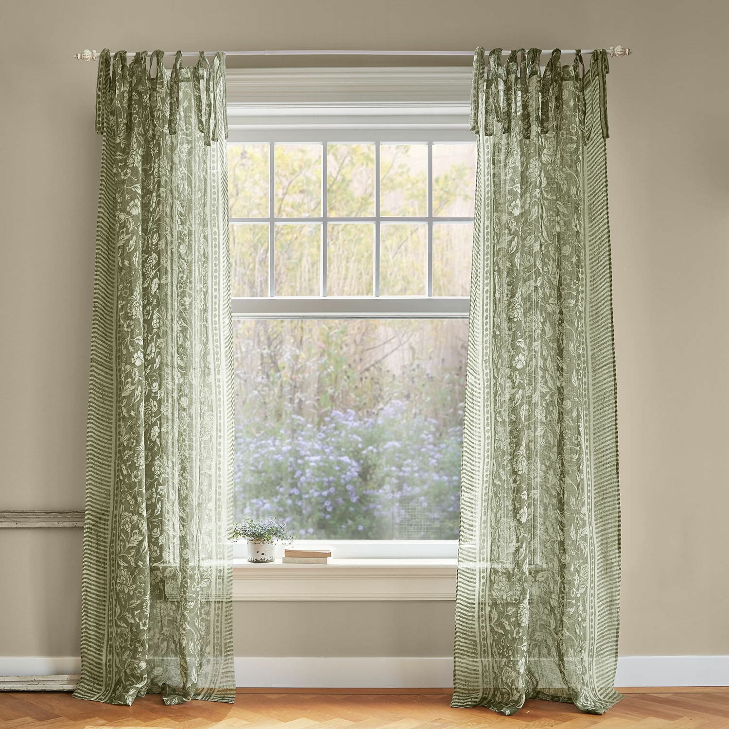 Cortina Ovixal Cortinas verdes transparentes con diseño floral en tela ligera para decoración de ventanas