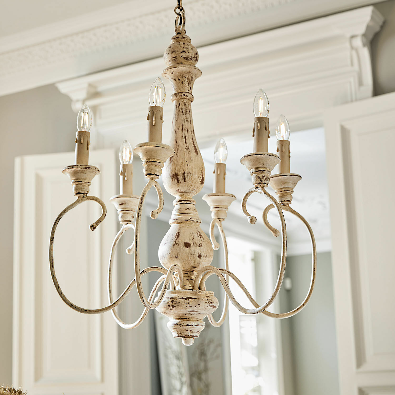 Lámpara colgante Greenwich Lámpara de araña rústica de metal en blanco envejecido para interiores clásicos