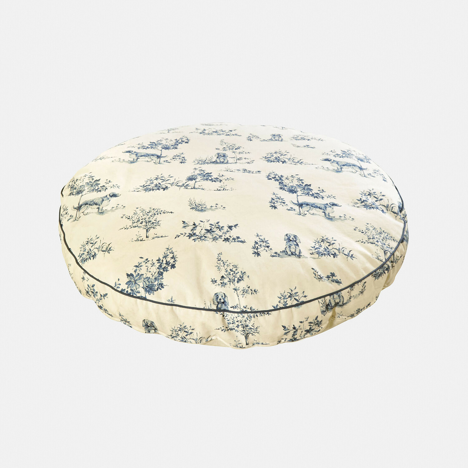 Colchón para perros Ymélorine Cojín redondo de algodón color crema con estampado azul de perros y plantas para decoración