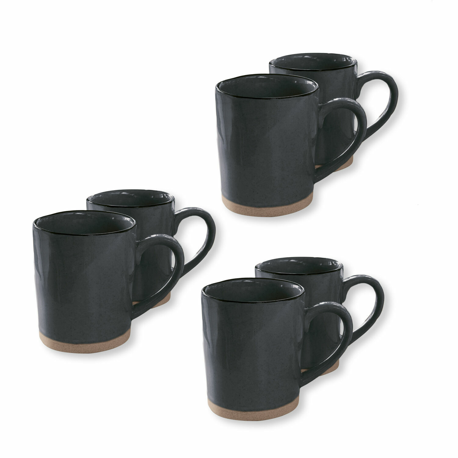 negro Set de 6 tazas de cerámica negra Biarritz con base beige natural para café y té
