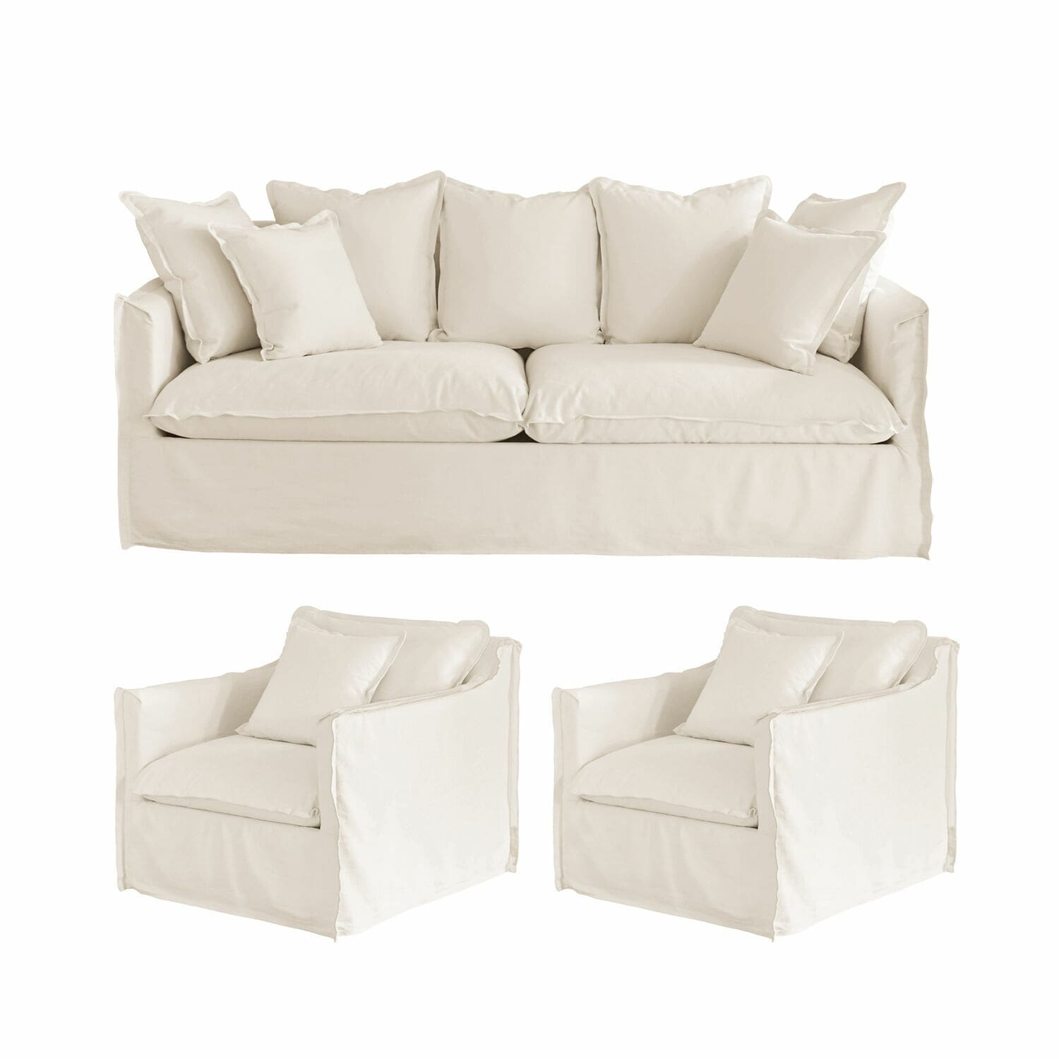 Conjunto de salón Tienen crema de tela, sofá y dos sillones para sala