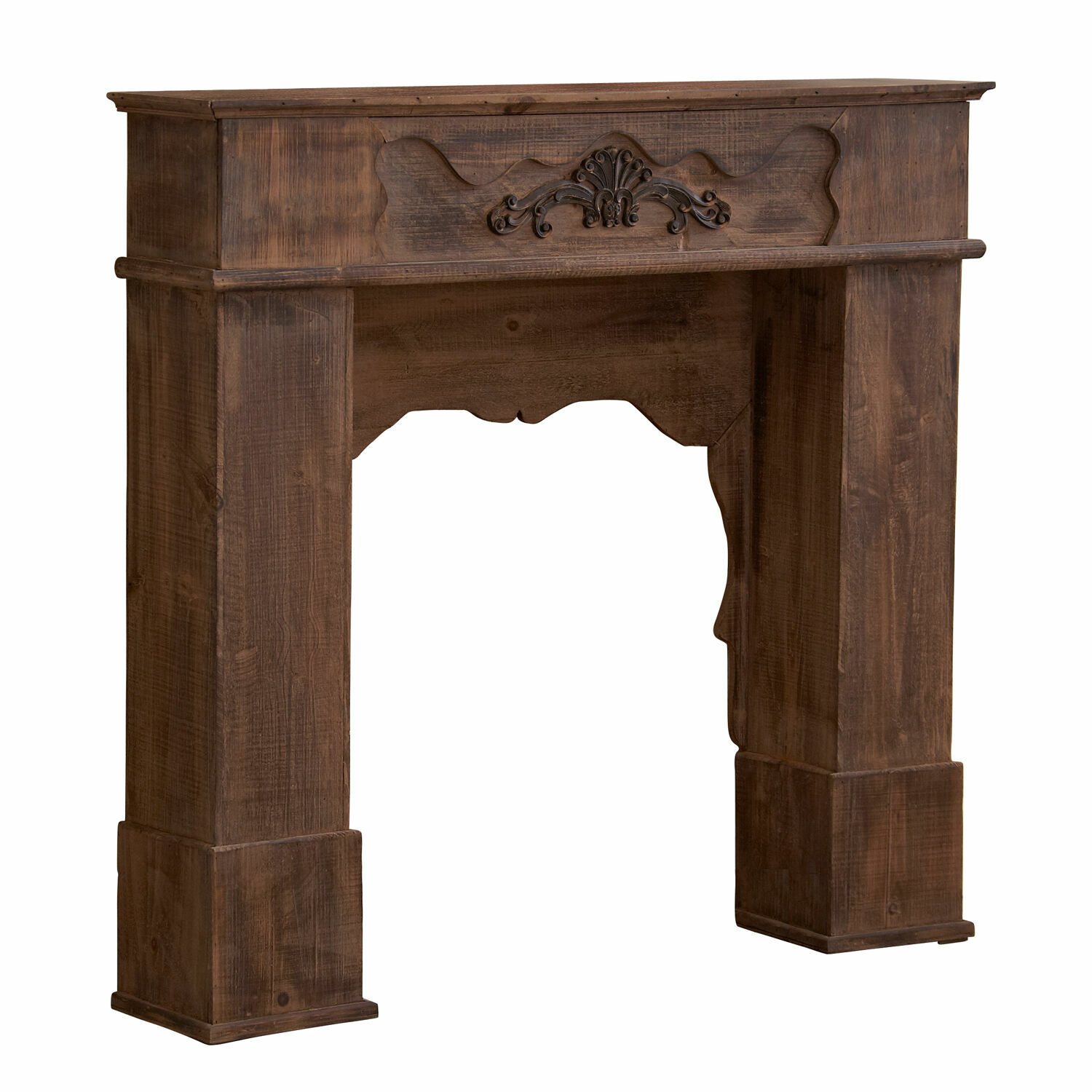 marrón envejecido Consola de chimenea de madera marrón con tallado decorativo, estilo vintage para salón