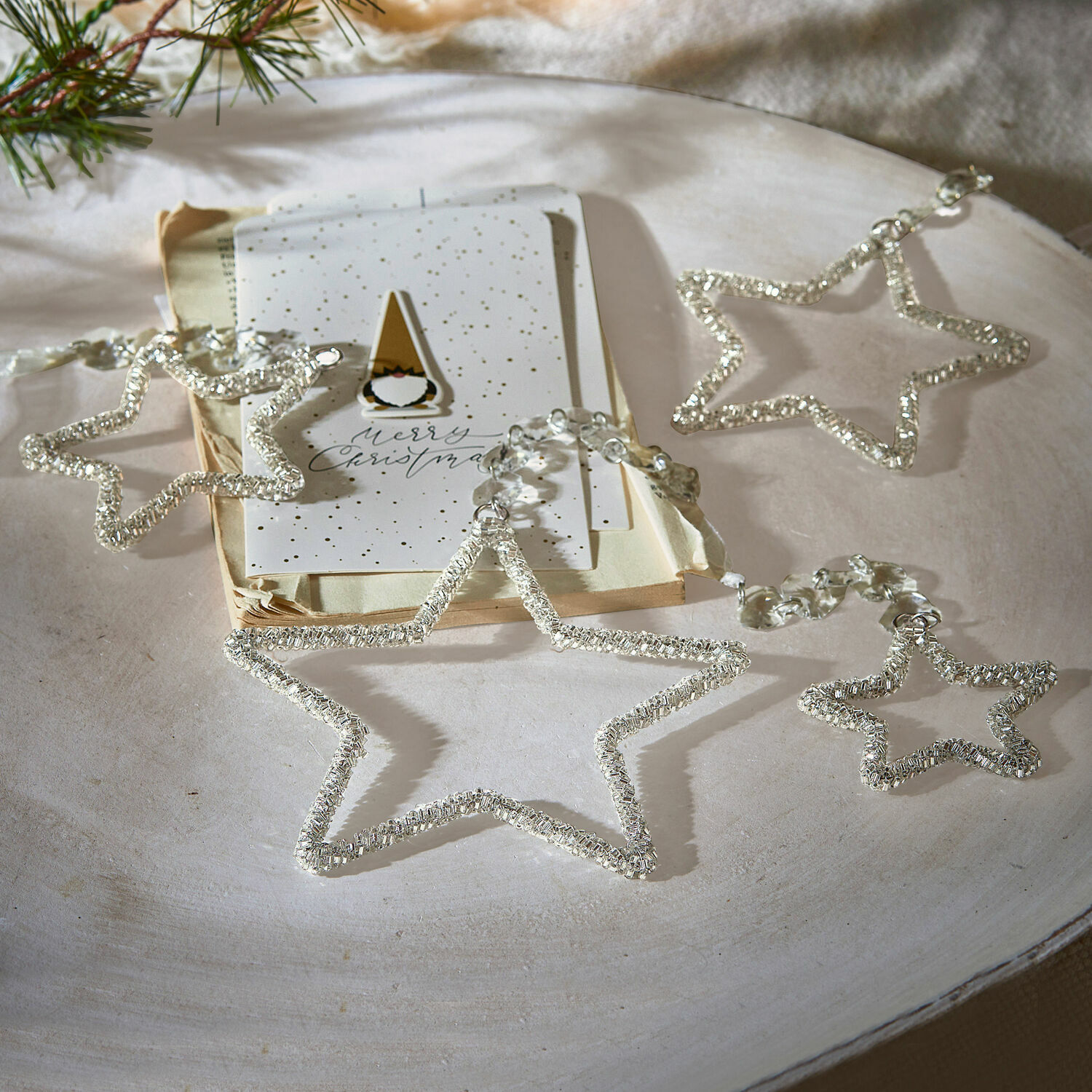 Set de 4 colgantes Manilo Guirnalda decorativa de estrellas de vidrio transparente para mesa navideña, adorno festivo