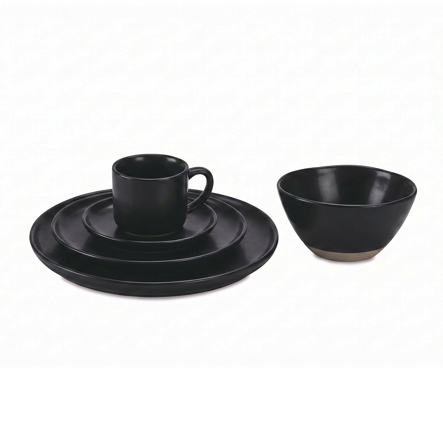 negro Juego de vajilla negra de cerámica mate con taza, platos y bol elegante