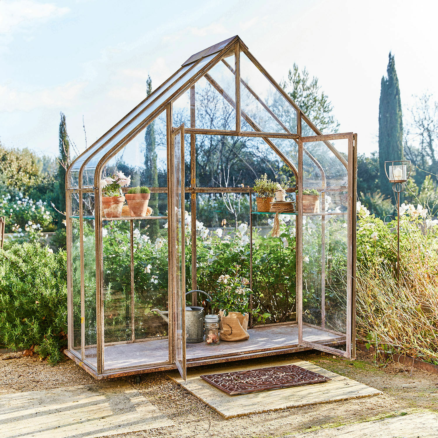 Invernadero Belfaux Invernadero de jardín con estructura metálica envejecida y vidrio, ideal para plantas y hierbas