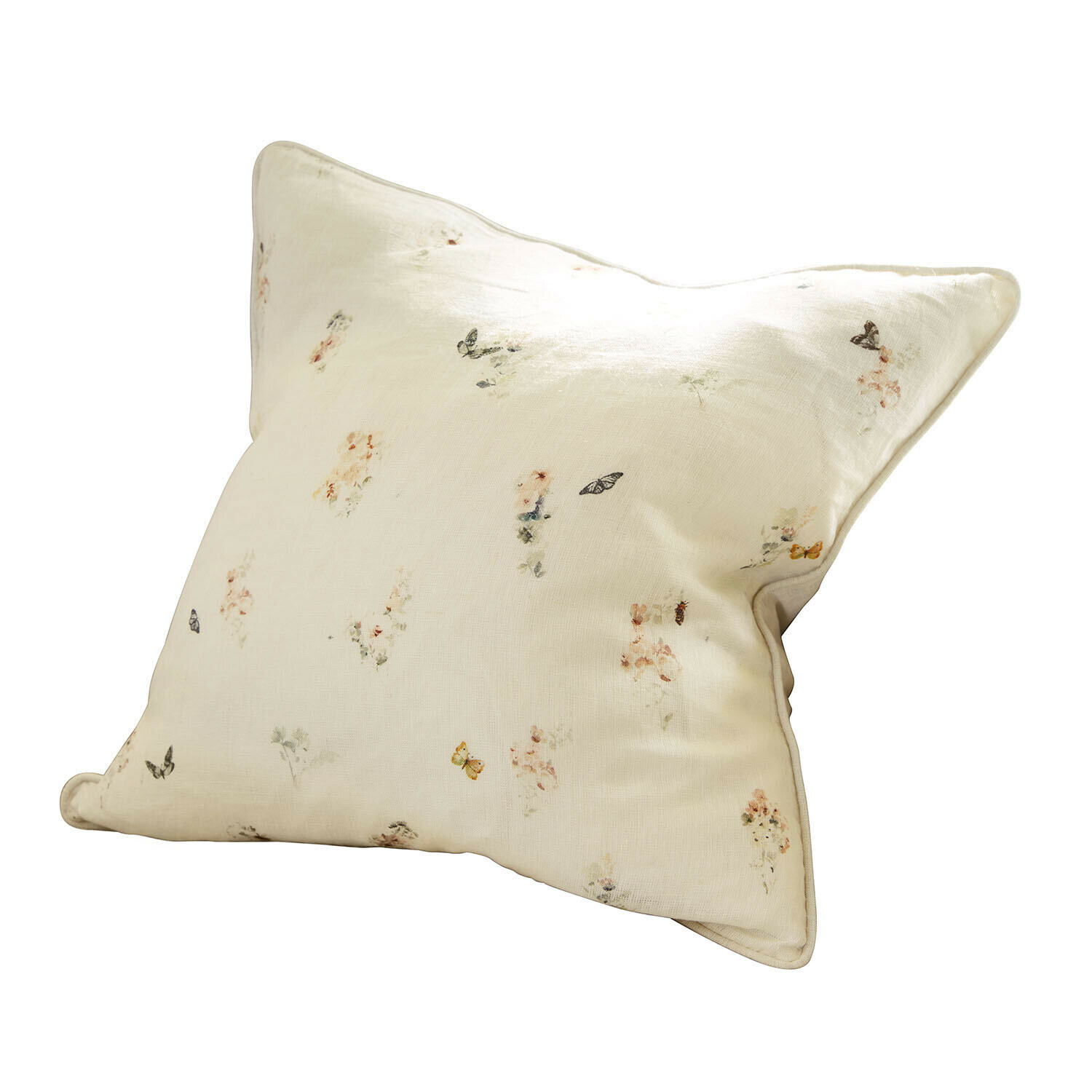 Funda de cojín Salénaïs Cojín de lino claro con delicado estampado de mariposas y flores, decoración para salón
