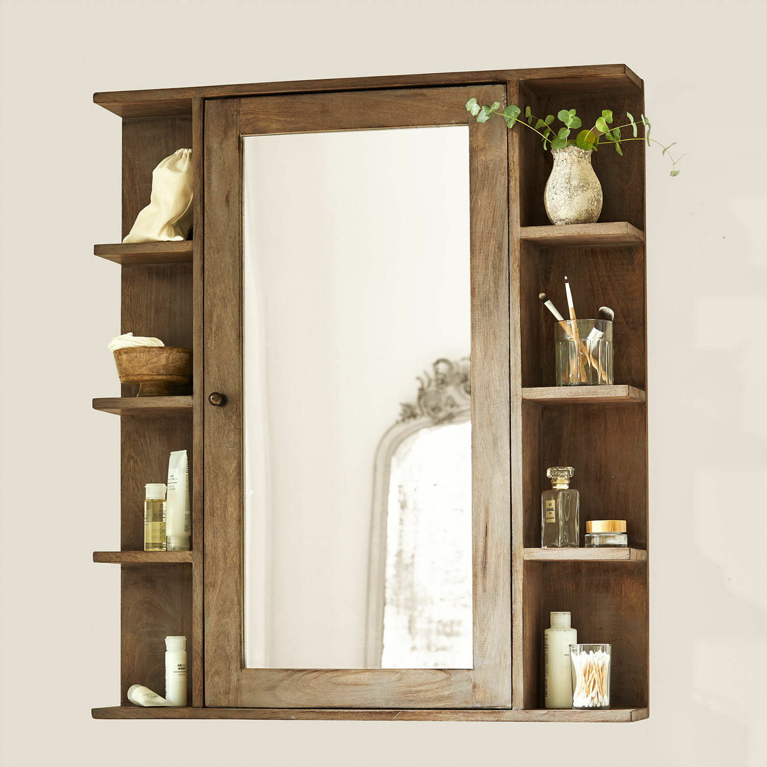 Armario con espejos Greenhaven Armario de baño de madera con espejo y estantes para cosméticos en color madera natural
