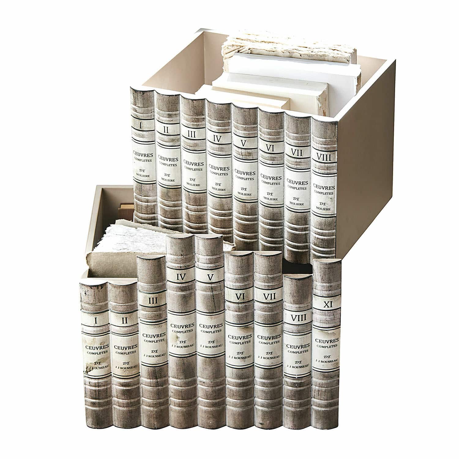 Set de 2 cajas Yelivor Conjunto de libros decorativos de tela en tonos beige para decoración de interiores