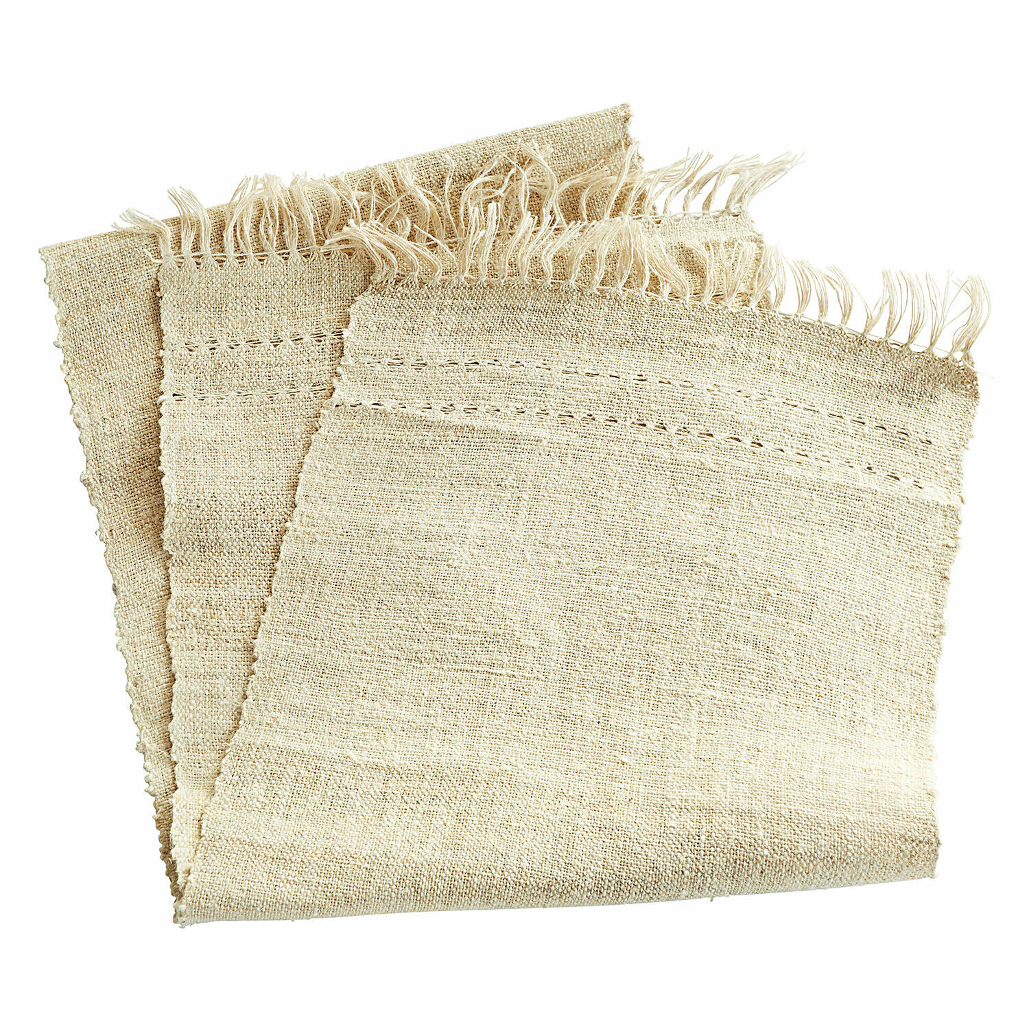 Camino de mesa Palmerston Servilletas de lino beige con flecos, material natural para decoración de mesa