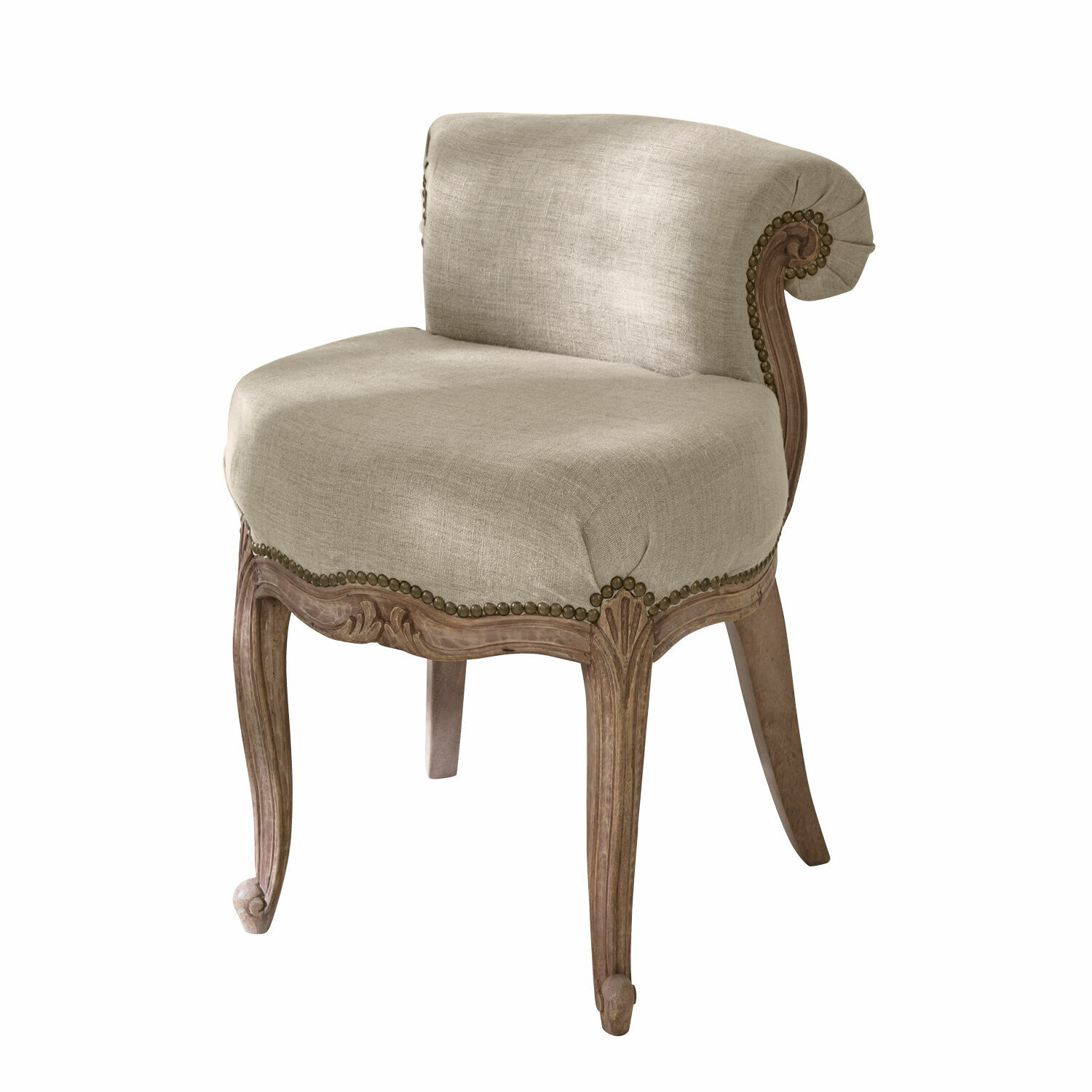 crema Sillón Rivel crema de tela con marco de madera tallada, mueble elegante para salón